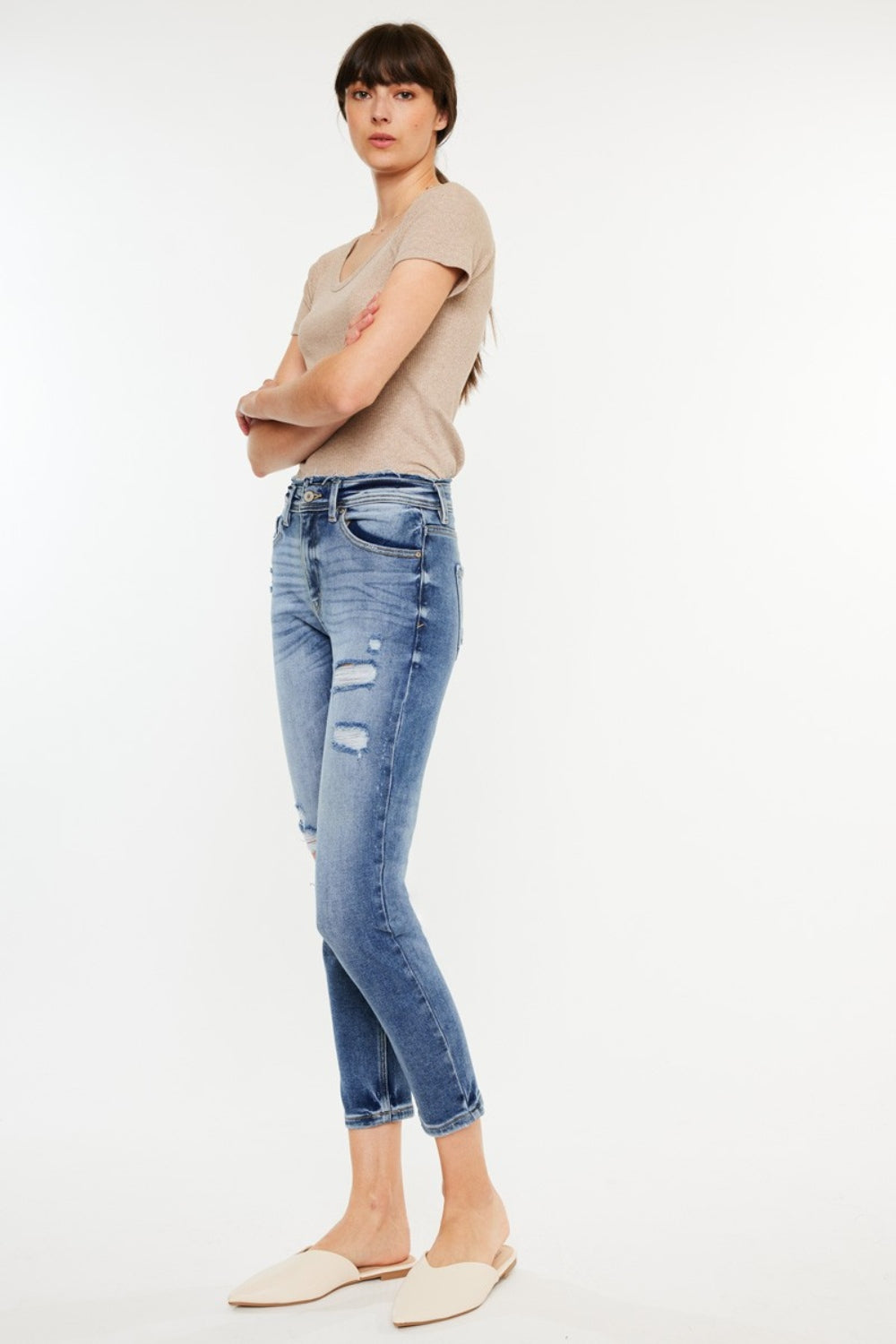 Blue Zone Planet | Kancan High Rise Distressed Mom Jeans-BOTTOMS SIZES SMALL MEDIUM LARGE-[Adult]-[Female]-2022 Online Blue Zone Planet