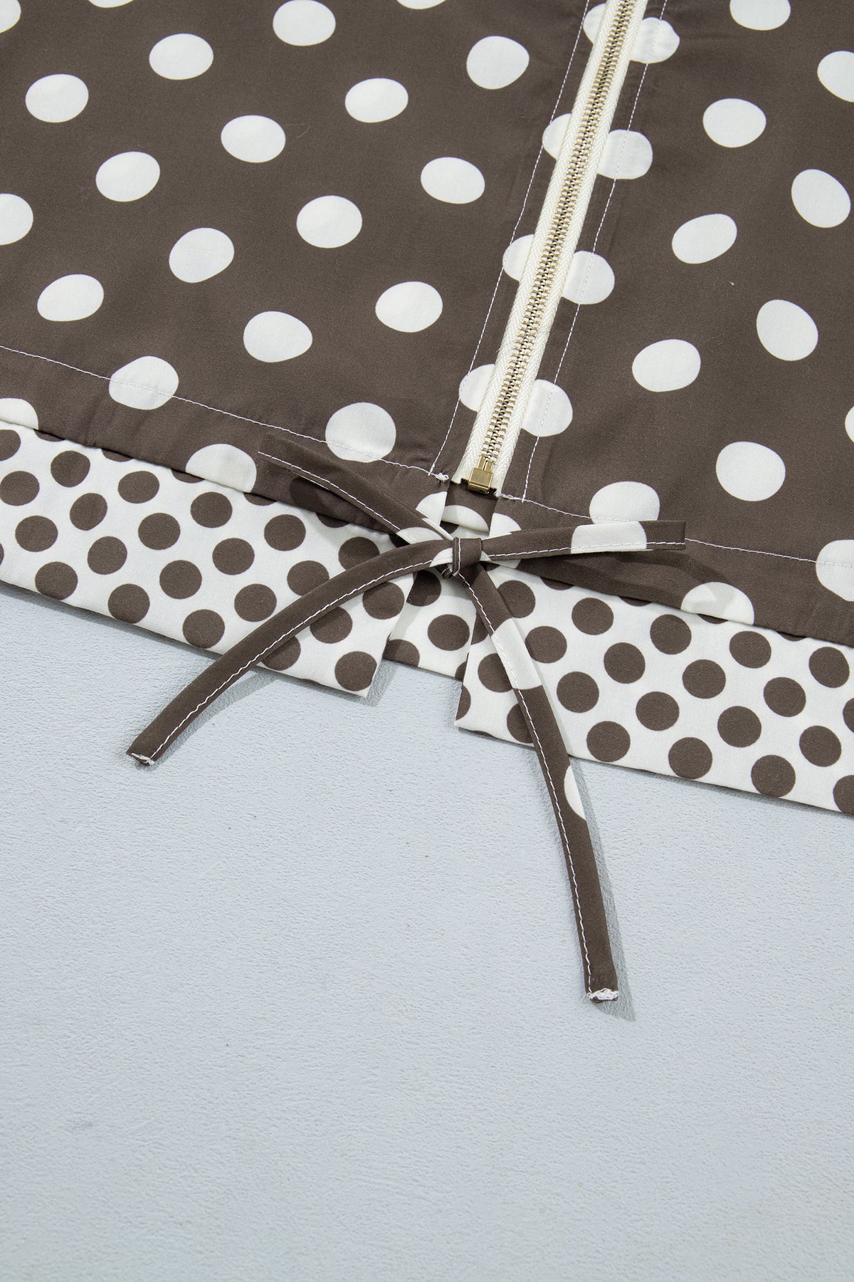 Brown Polka Dot Contrast Detail Zip-Up Long Sleeve Shacket-Outerwear/Jackets-[Adult]-[Female]-2022 Online Blue Zone Planet