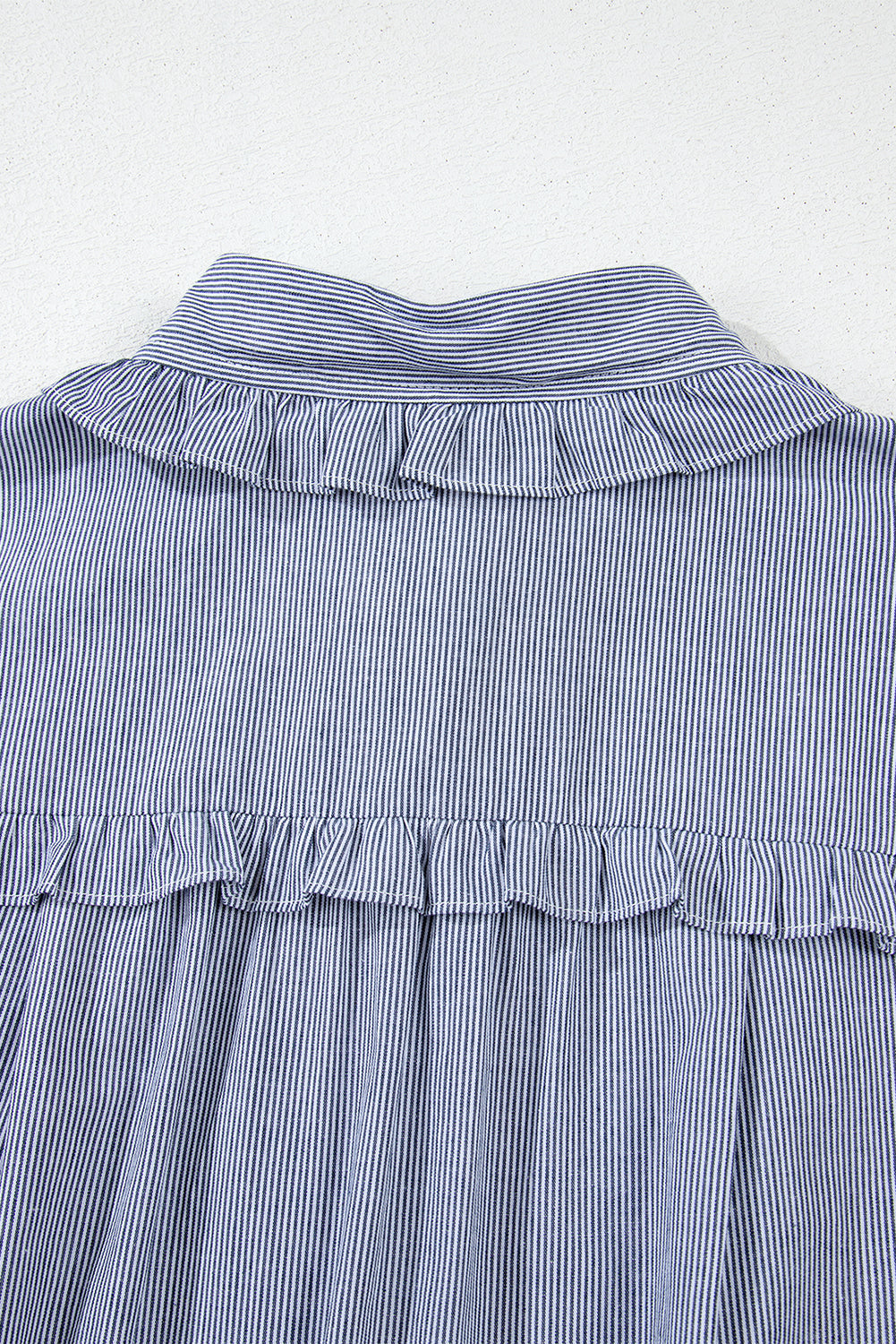 Blue Stripe Frilled Sleeveless Collar Front Pocket Button Up Mini Dress-TOPS / DRESSES-[Adult]-[Female]-2022 Online Blue Zone Planet