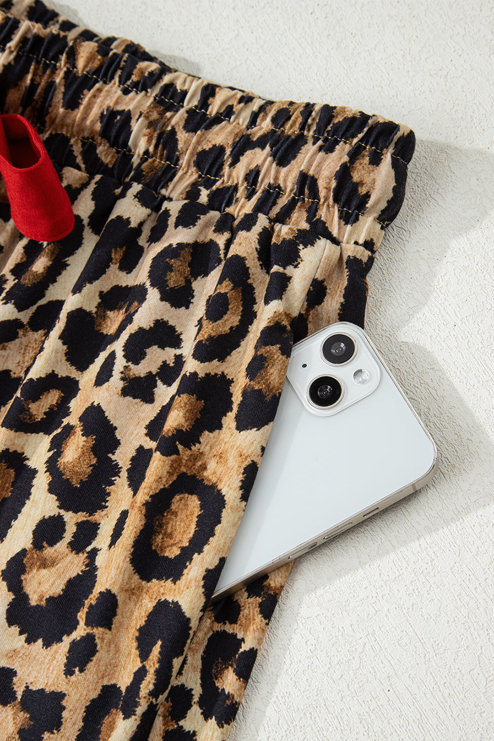 Racing Red Retro Plaid Leopard Print Patchwork Long Sleeve Shorts Pajama Set-Loungewear & Sleepwear/Sleepwear-[Adult]-[Female]-2022 Online Blue Zone Planet