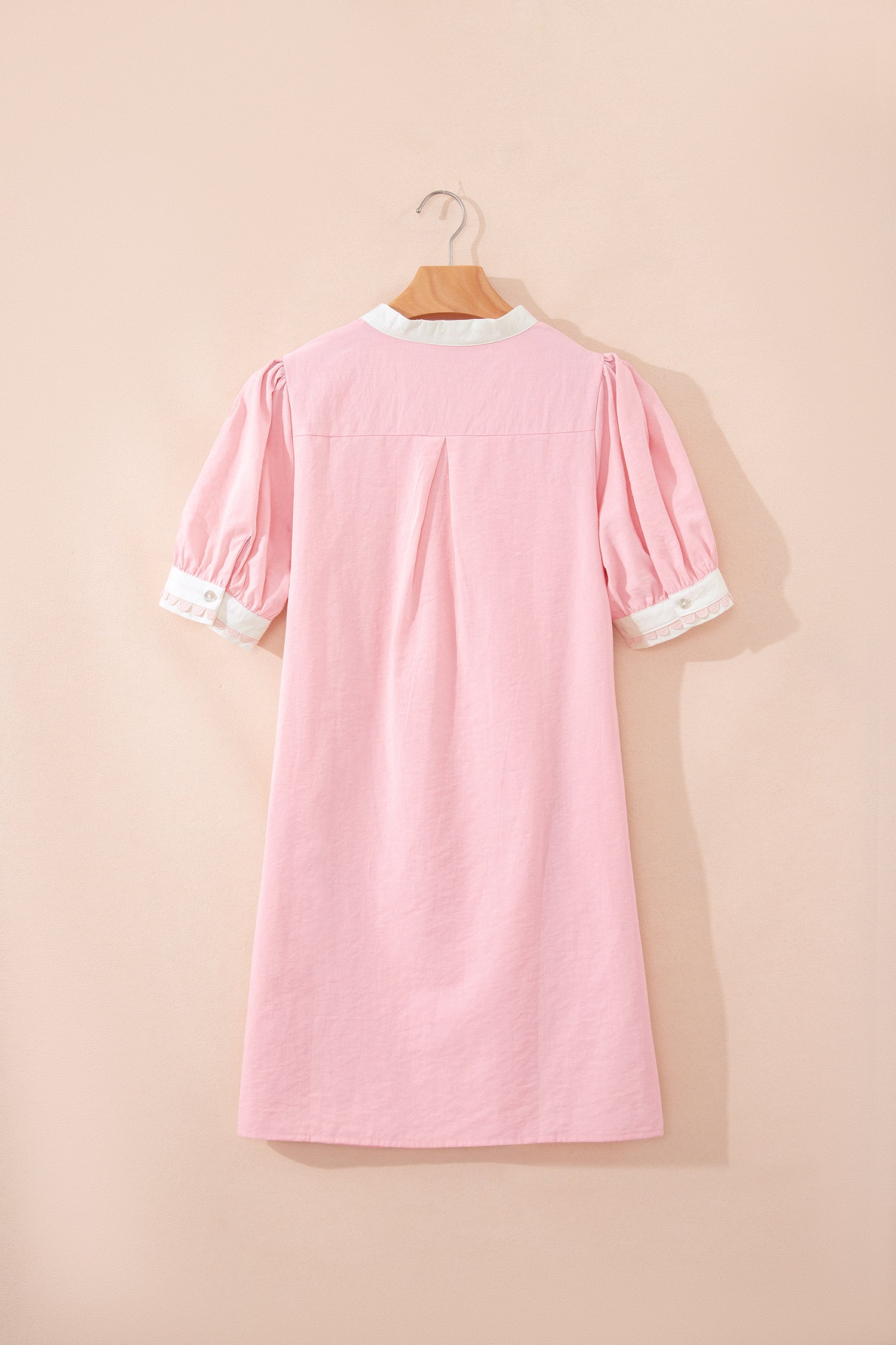 Light Pink Scallop Color Block Trim Puff Sleeve Mini Dress-TOPS / DRESSES-[Adult]-[Female]-2022 Online Blue Zone Planet