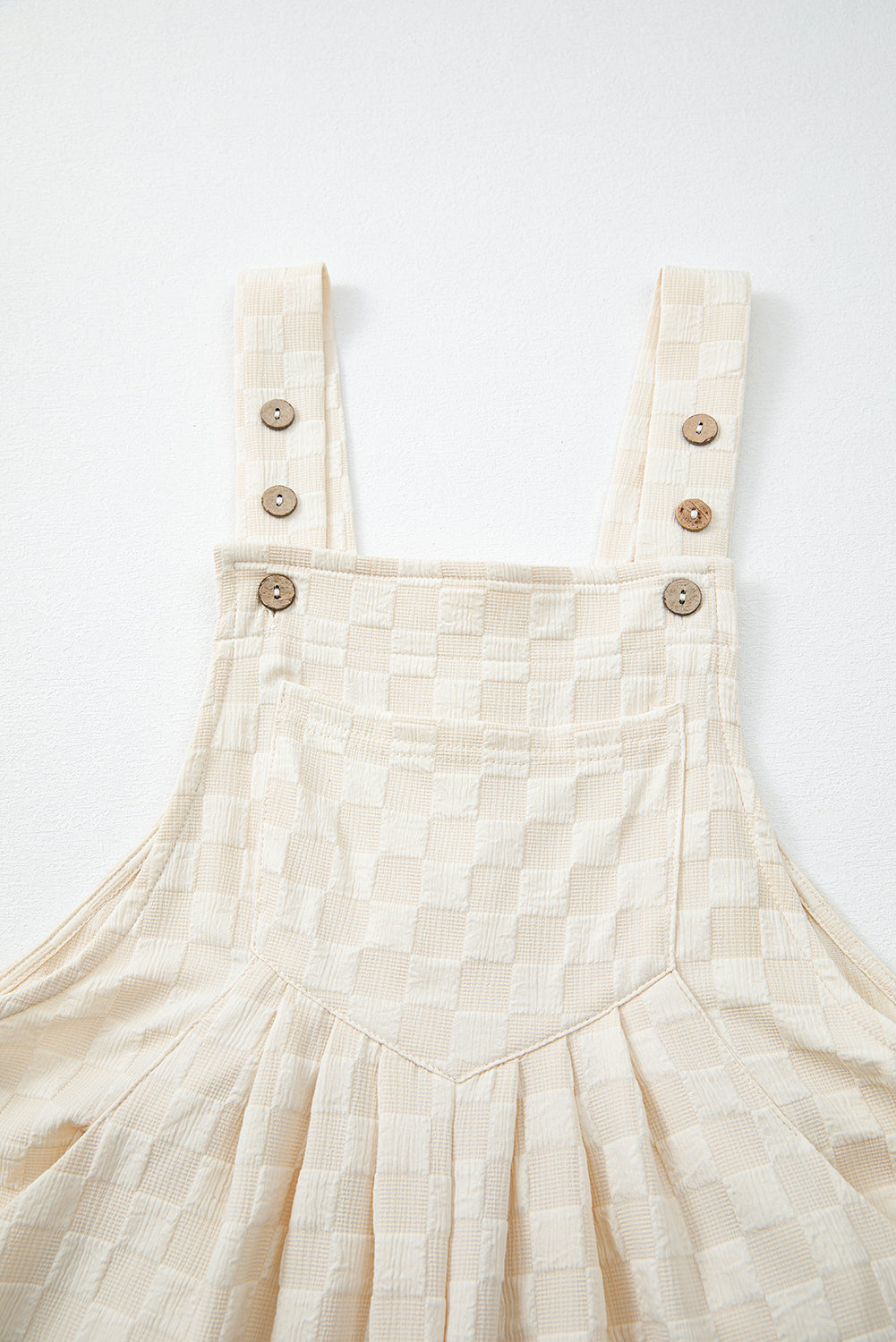 Beige Checkered Pocketed High Waist Wide Leg Overall-Bottoms/Jumpsuits & Rompers-[Adult]-[Female]-2022 Online Blue Zone Planet