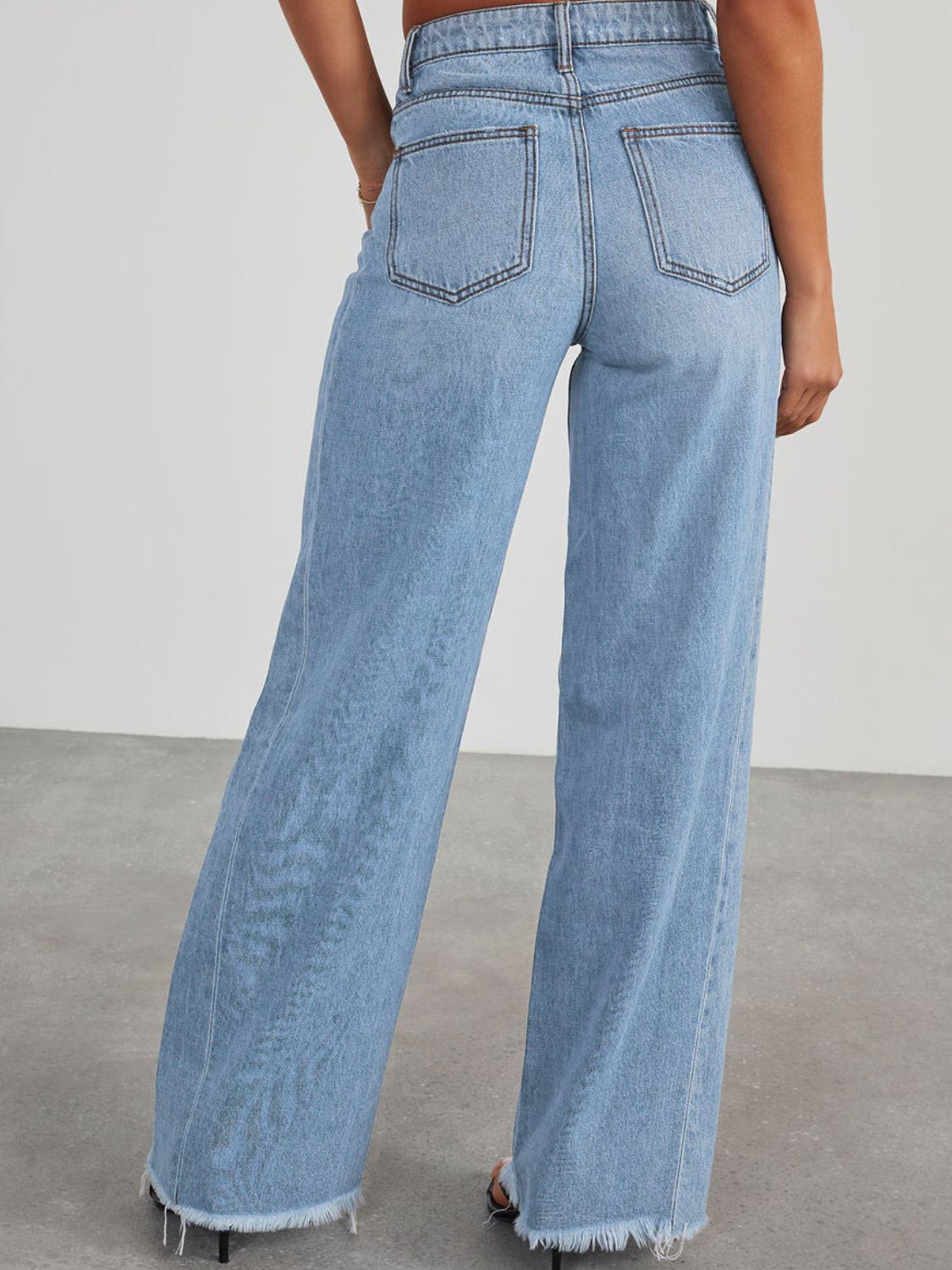 Raw Hem Wide Leg Jeans with Pockets-TOPS / DRESSES-[Adult]-[Female]-2022 Online Blue Zone Planet