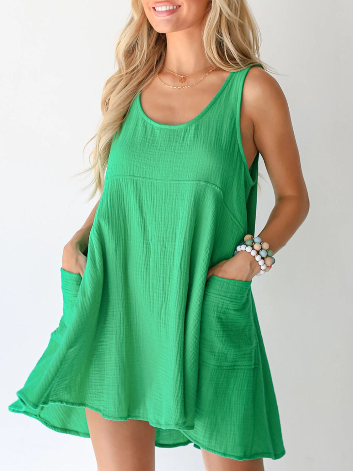 Devine Tied Scoop Neck Wide Strap Mini Dress-TOPS / DRESSES-[Adult]-[Female]-Green-S-2022 Online Blue Zone Planet