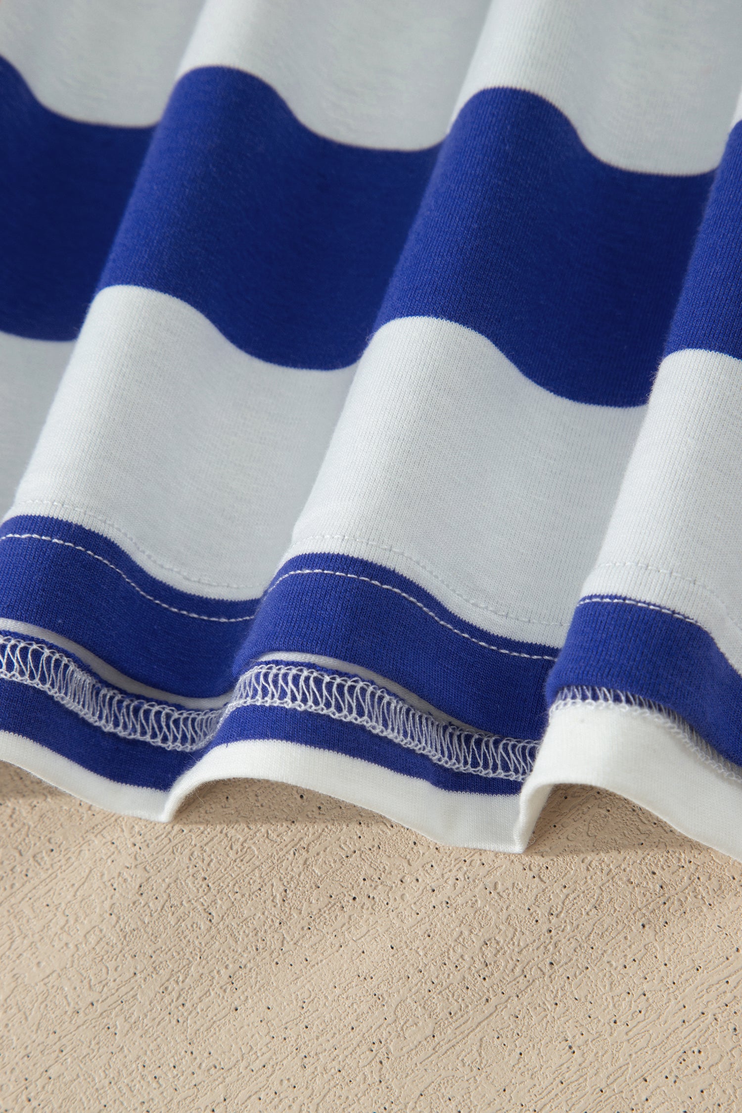 Blue Stripe Contrast Trim Round Neck Short Puff Sleeve Shift Mini Dress-TOPS / DRESSES-[Adult]-[Female]-2022 Online Blue Zone Planet