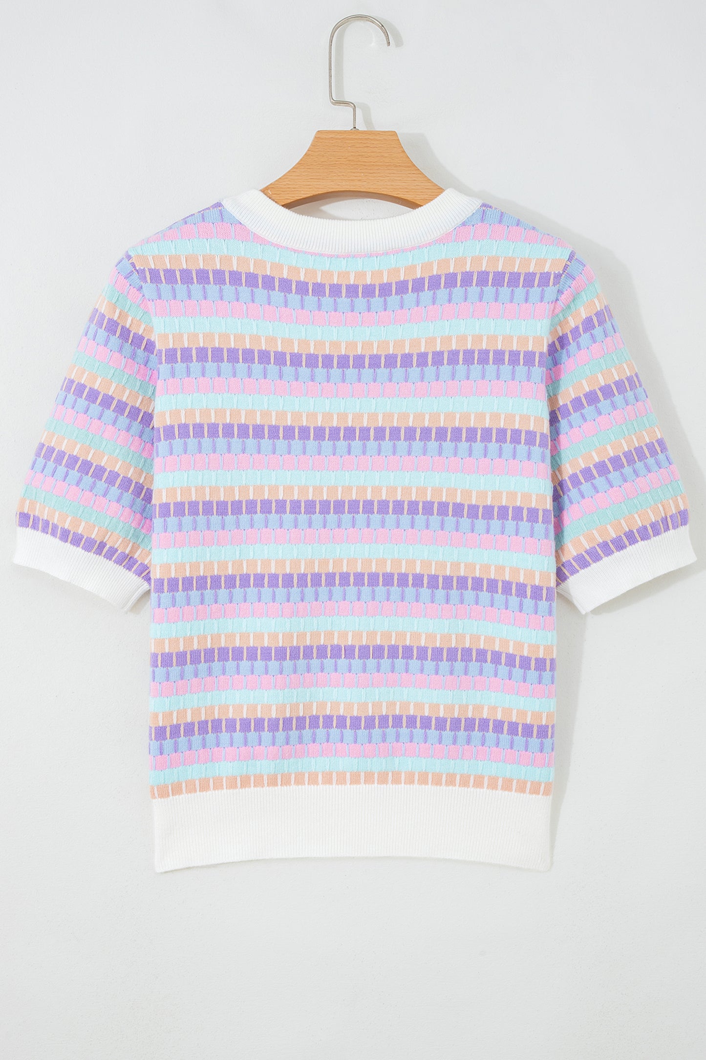 Orange Abstract Striped Knit Short Sleeve Sweater-Sweaters & Cardigans/Short Sleeve Sweaters-[Adult]-[Female]-2022 Online Blue Zone Planet