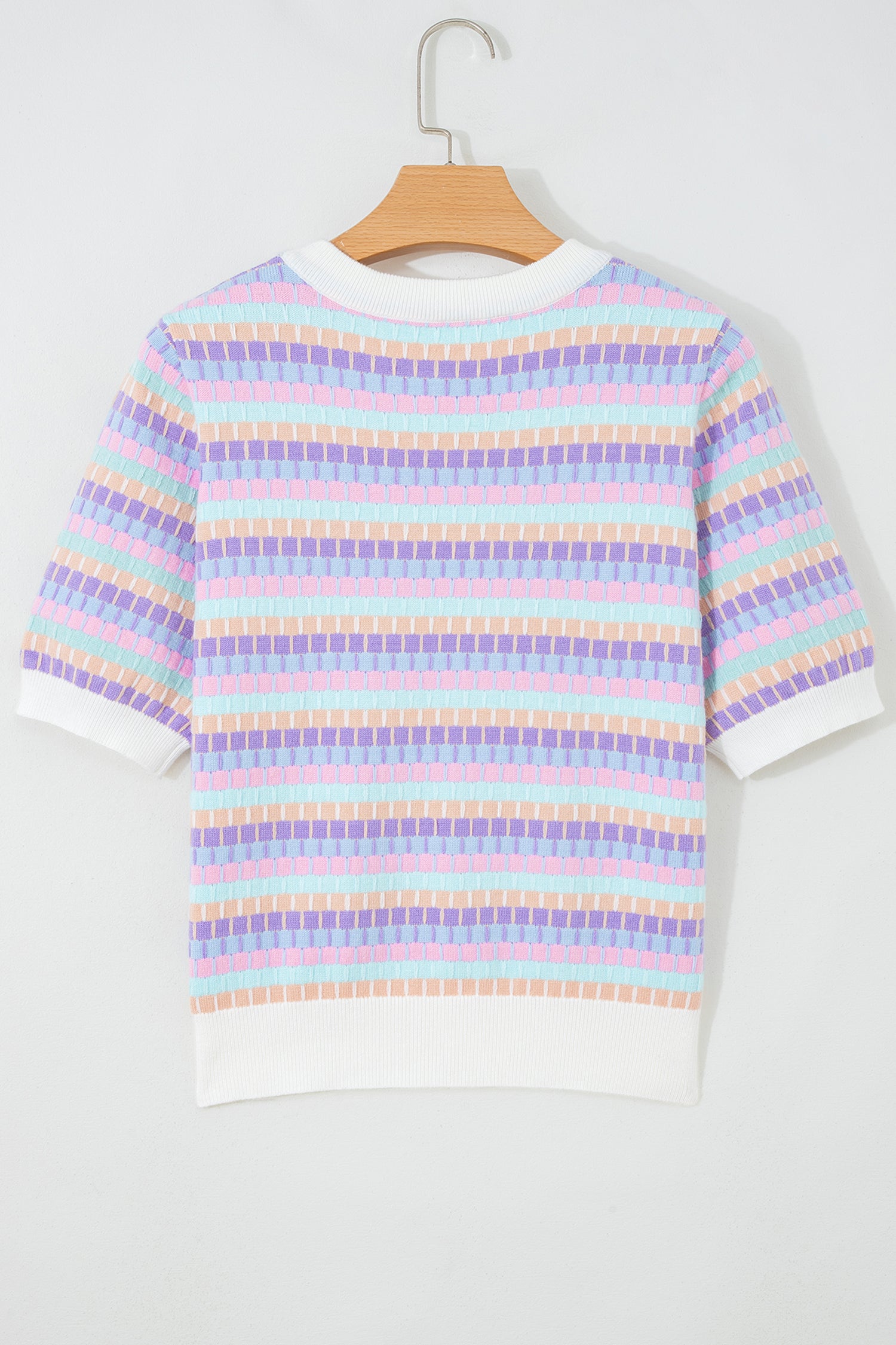 Orange Abstract Striped Knit Short Sleeve Sweater-Sweaters & Cardigans/Short Sleeve Sweaters-[Adult]-[Female]-2022 Online Blue Zone Planet