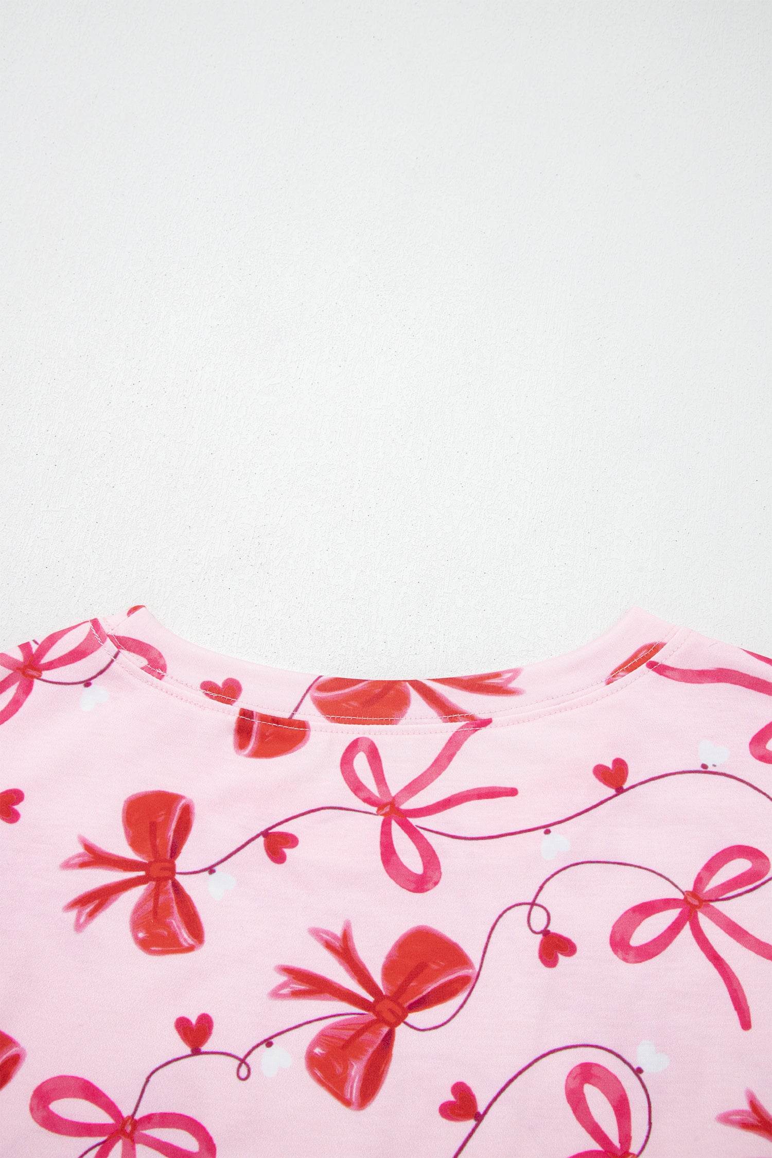 Red Romantic Bow Print Loose Tee Drawstring Shorts 2pcs Lounge Set-Loungewear & Sleepwear/Loungewear-[Adult]-[Female]-2022 Online Blue Zone Planet