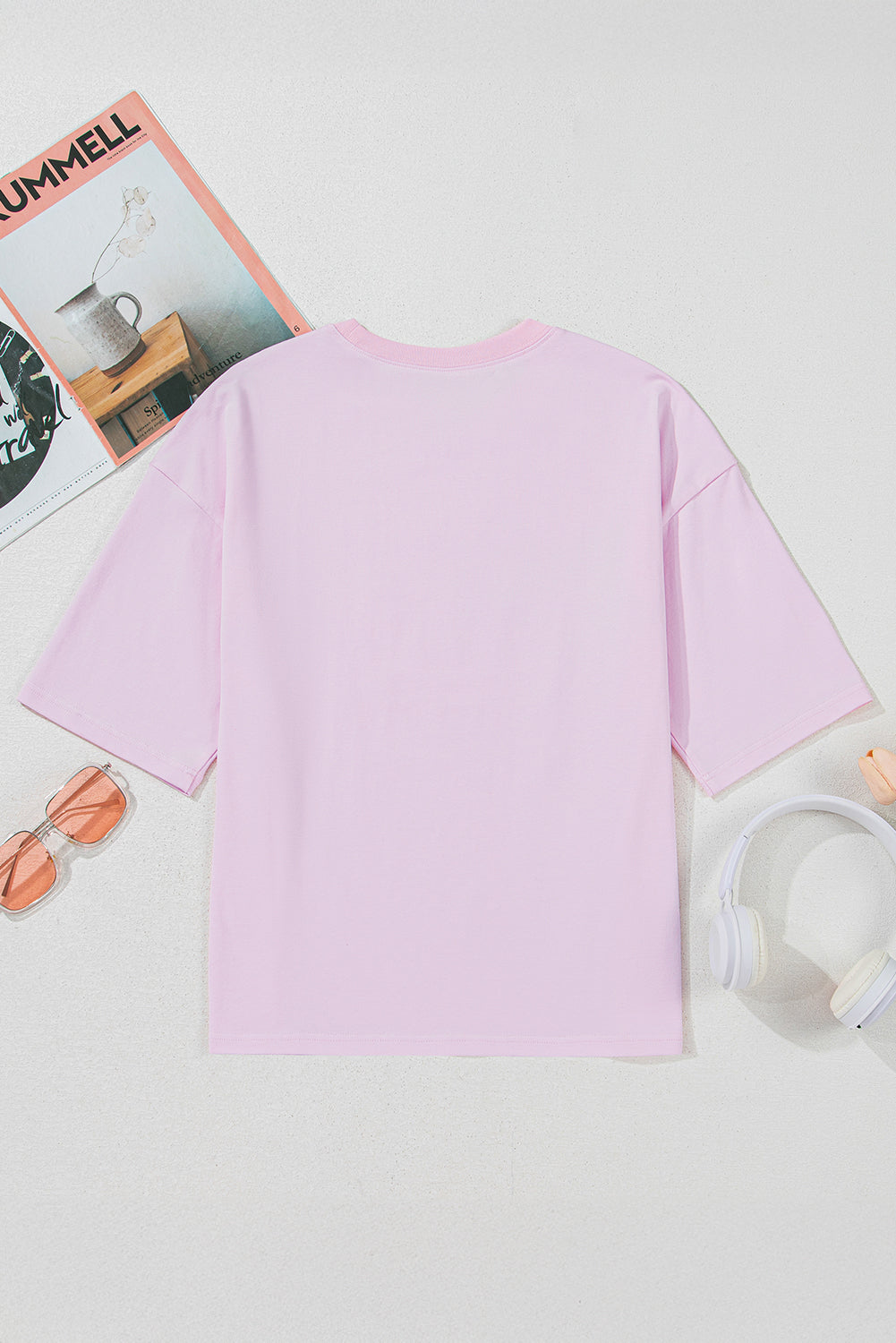 Light Pink Flag Bow Graphic Crewneck Tee-Tops/Tops & Tees-[Adult]-[Female]-2022 Online Blue Zone Planet