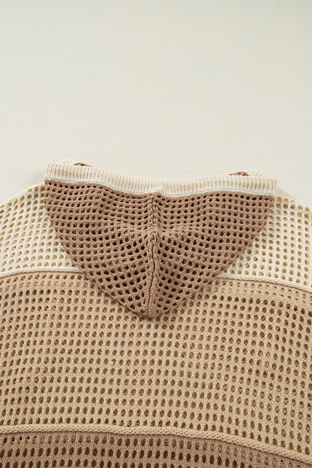 Parchment Colorblock Hollowed Knit Plus Size Hooded Jumper Sweater-TOPS / DRESSES-[Adult]-[Female]-2022 Online Blue Zone Planet