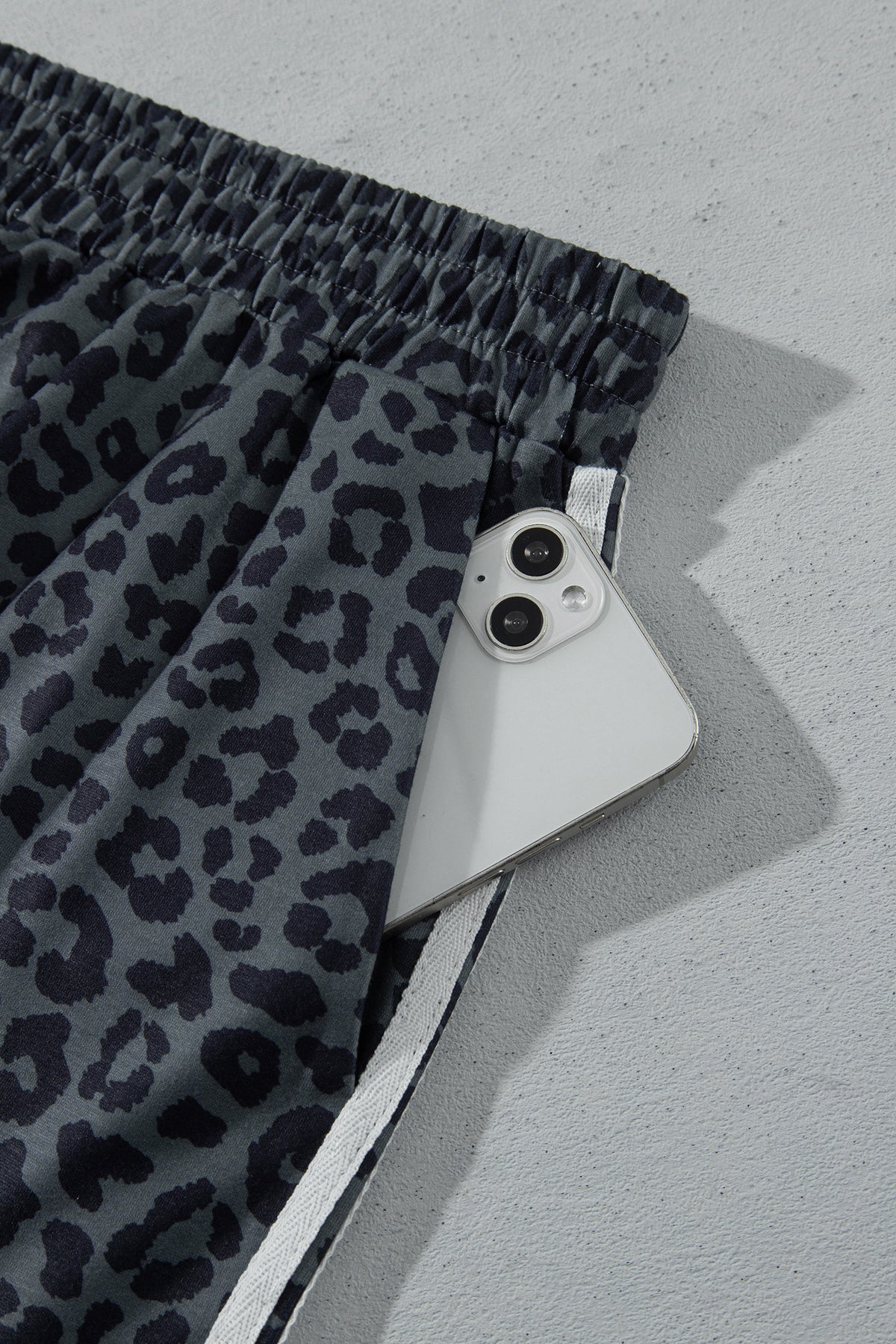 Gray Leopard Print Bracelet Sleeve Top Plus Size Loose Pants Set-Bracelet-[Adult]-[Female]-2022 Online Blue Zone Planet
