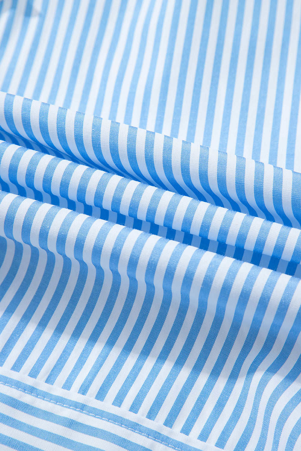 Sky Blue Stripe Contrast Collar Patchwork Hidden Button Short Sleeve Summer Shirt-Tops/Blouses & Shirts-[Adult]-[Female]-2022 Online Blue Zone Planet