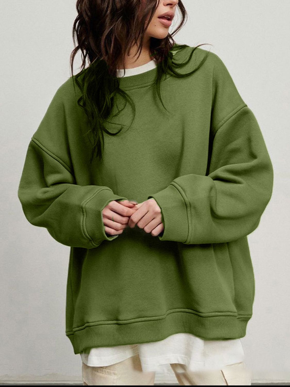 Round Neck Dropped Shoulder Long Sleeve Sweatshirt-TOPS / DRESSES-[Adult]-[Female]-2022 Online Blue Zone Planet