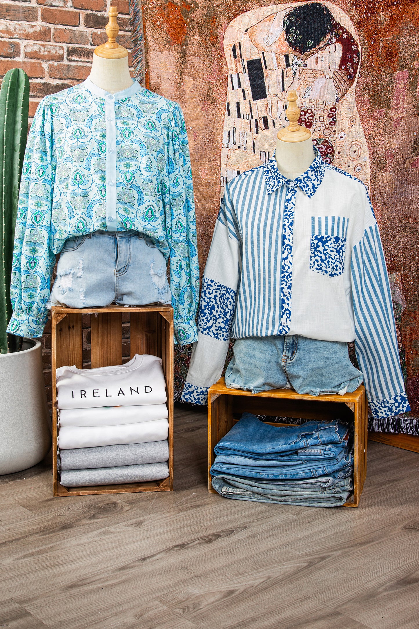 Sky Blue Leopard Striped Western Casual Shirt-Tops/Blouses & Shirts-[Adult]-[Female]-2022 Online Blue Zone Planet