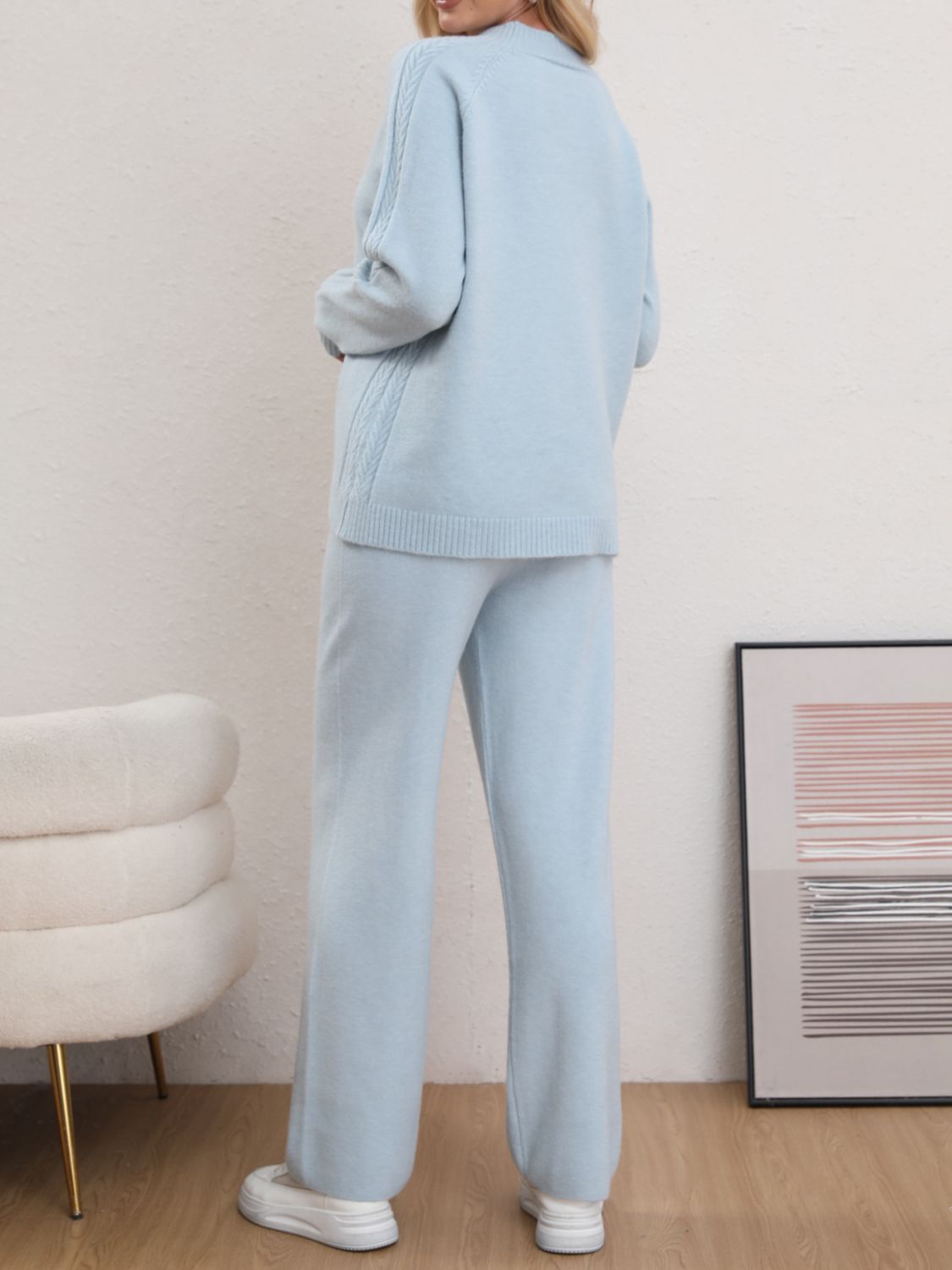 Mock Neck Long Sleeve Top and Pants Sweater Set-TOPS / DRESSES-[Adult]-[Female]-Light Blue-One Size-2022 Online Blue Zone Planet