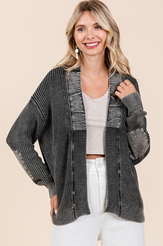 Mittoshop Contrast Patch Open Front Mineral Wash Cardigan-TOPS / DRESSES-[Adult]-[Female]-2022 Online Blue Zone Planet