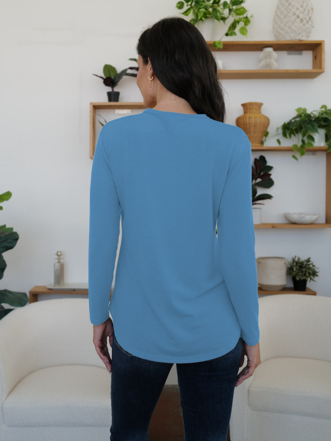 Round Neck Long Sleeve T-Shirt-TOPS / DRESSES-[Adult]-[Female]-2022 Online Blue Zone Planet