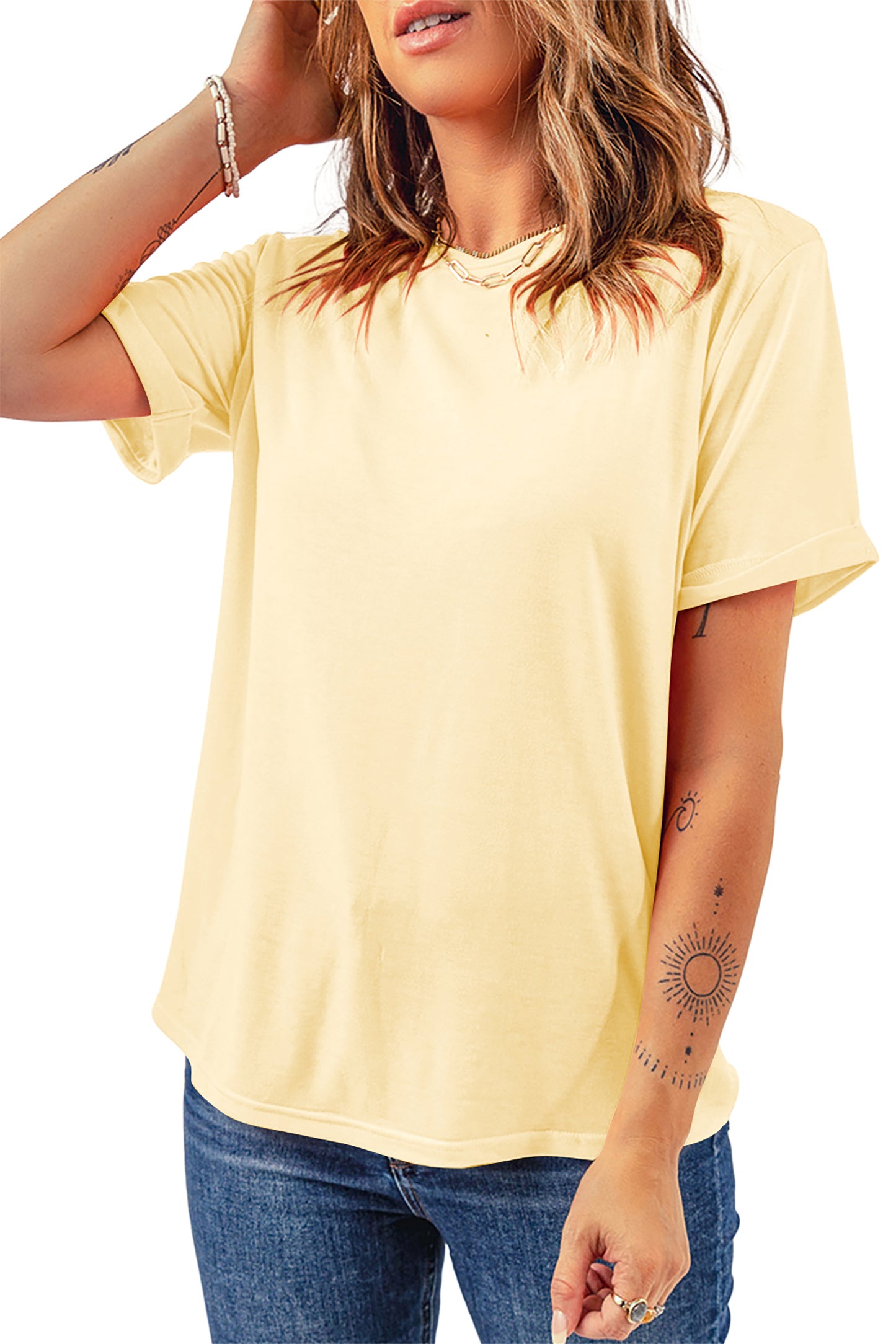Tillandsia Purple Casual Plain Crew Neck Tee-Tops/Tops & Tees-[Adult]-[Female]-2022 Online Blue Zone Planet