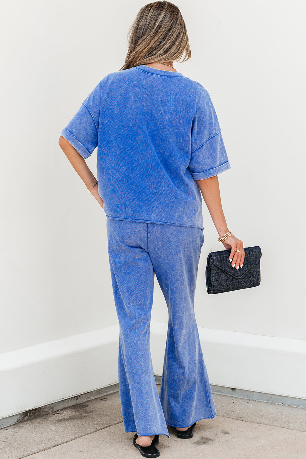 Ashleigh Blue Acid Wash Star Patched Rolled Trim Pants Set-Two Piece Sets/Pant Sets-[Adult]-[Female]-2022 Online Blue Zone Planet