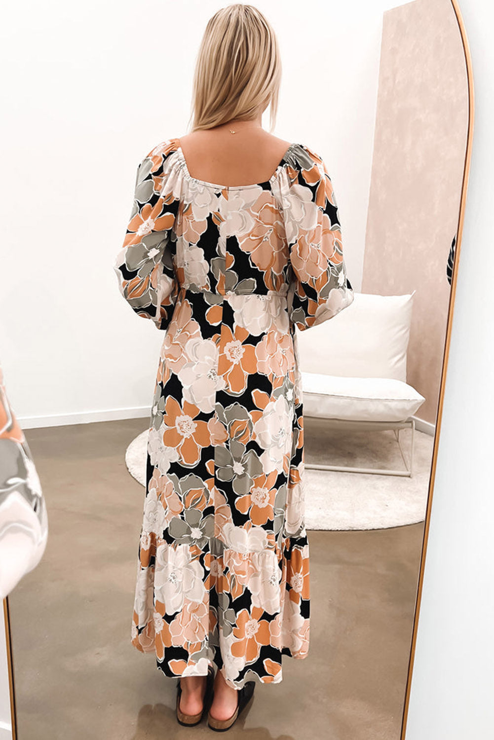 Blue Zone Planet | Tie Waist Puff Sleeve Bold Floral Maxi Dress-TOPS / DRESSES-[Adult]-[Female]-2022 Online Blue Zone Planet