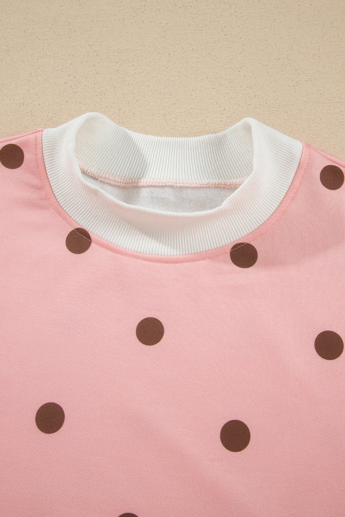 Brown Polka Dot Ribbed Trim Long Sleeve Top Casual Short Set-Two Piece Sets/Short Sets-[Adult]-[Female]-2022 Online Blue Zone Planet
