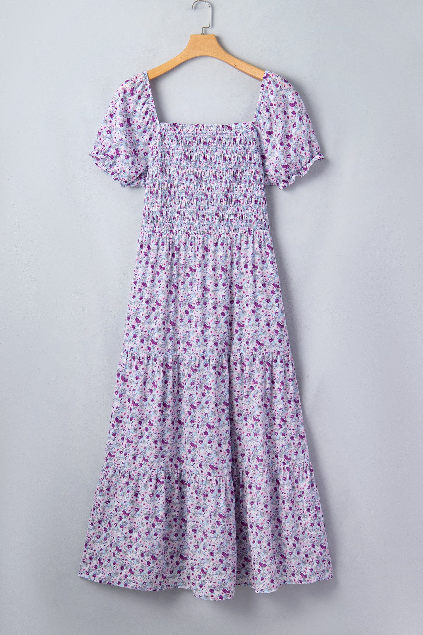 Purple Plus Size Floral Print Square Neck Smocked Maxi Dress-Plus Size/Plus Size Dresses/Plus Size Maxi Dresses-[Adult]-[Female]-2022 Online Blue Zone Planet