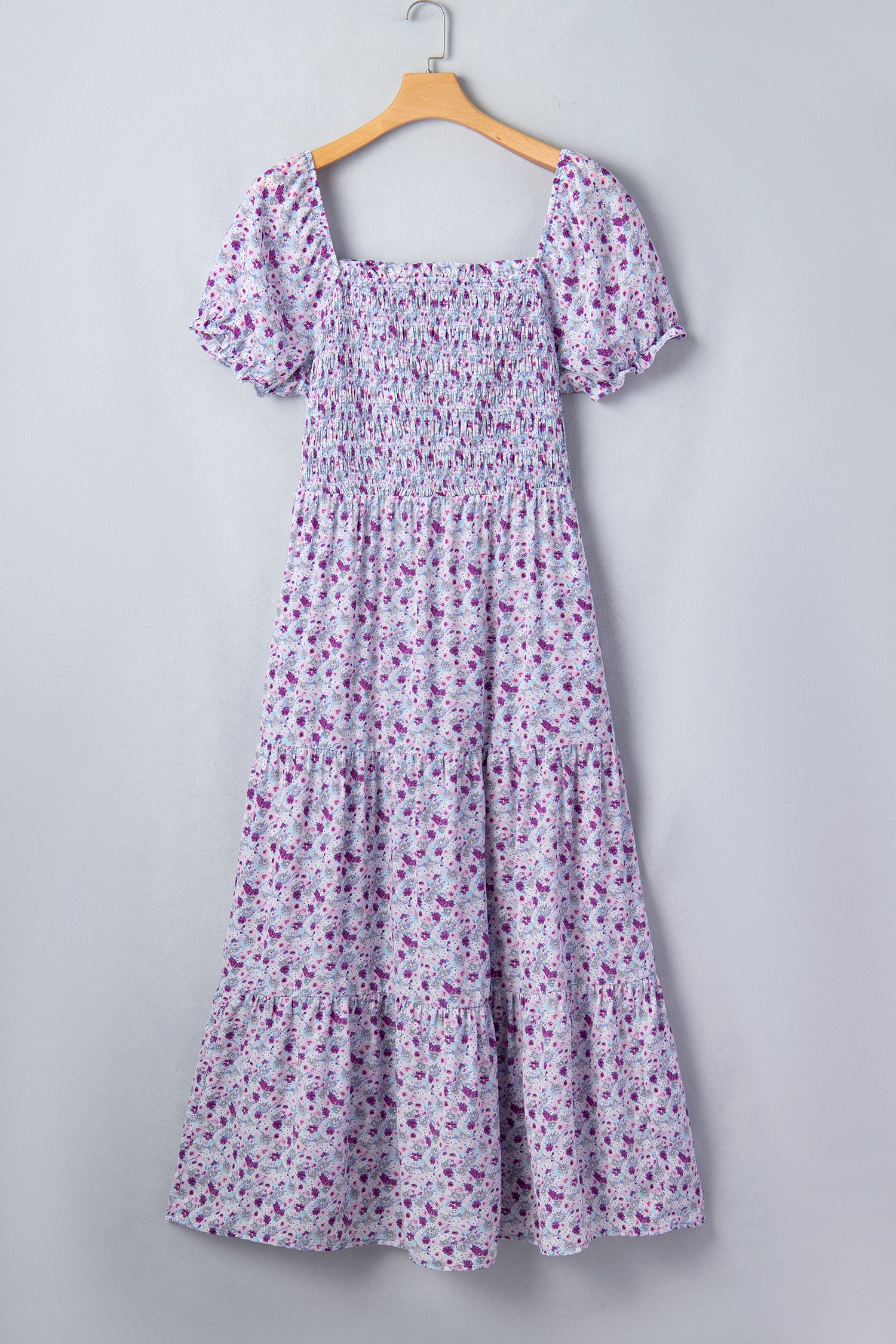 Purple Plus Size Floral Print Square Neck Smocked Maxi Dress-Plus Size/Plus Size Dresses/Plus Size Maxi Dresses-[Adult]-[Female]-2022 Online Blue Zone Planet