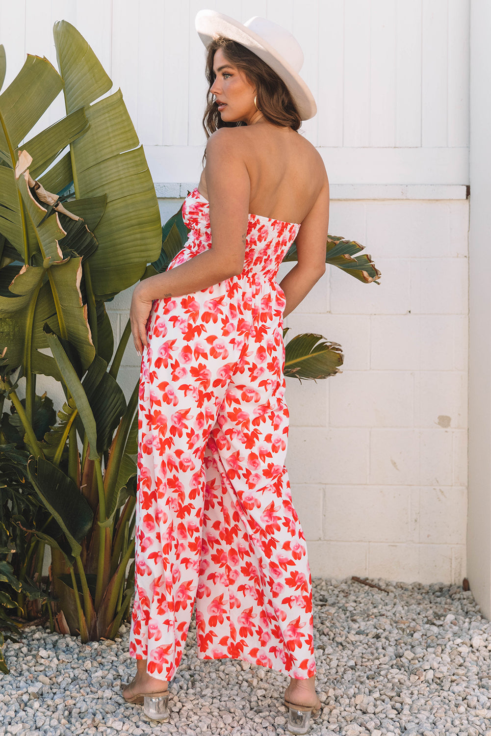 Pink Floral Print Twisted Bandeau Keyhole Pleated Wide Leg Jumpsuit-Bottoms/Jumpsuits & Rompers-[Adult]-[Female]-2022 Online Blue Zone Planet