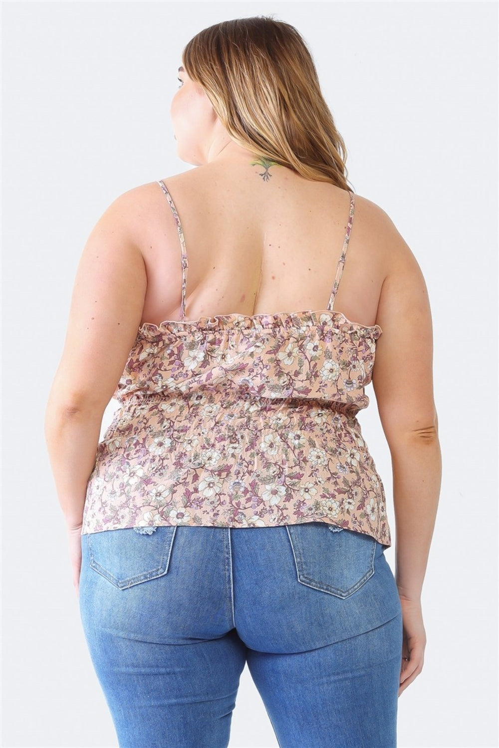 Blue Zone Planet | Zenobia Plus Size Frill Floral Square Neck Cami-TOPS / DRESSES-[Adult]-[Female]-2022 Online Blue Zone Planet