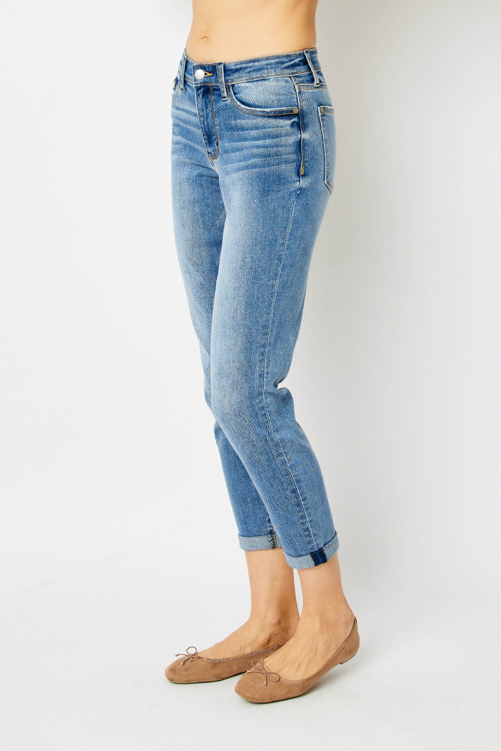 Judy Blue Full Size Cuffed Hem Slim Jeans-BOTTOMS SIZES SMALL MEDIUM LARGE-[Adult]-[Female]-2022 Online Blue Zone Planet