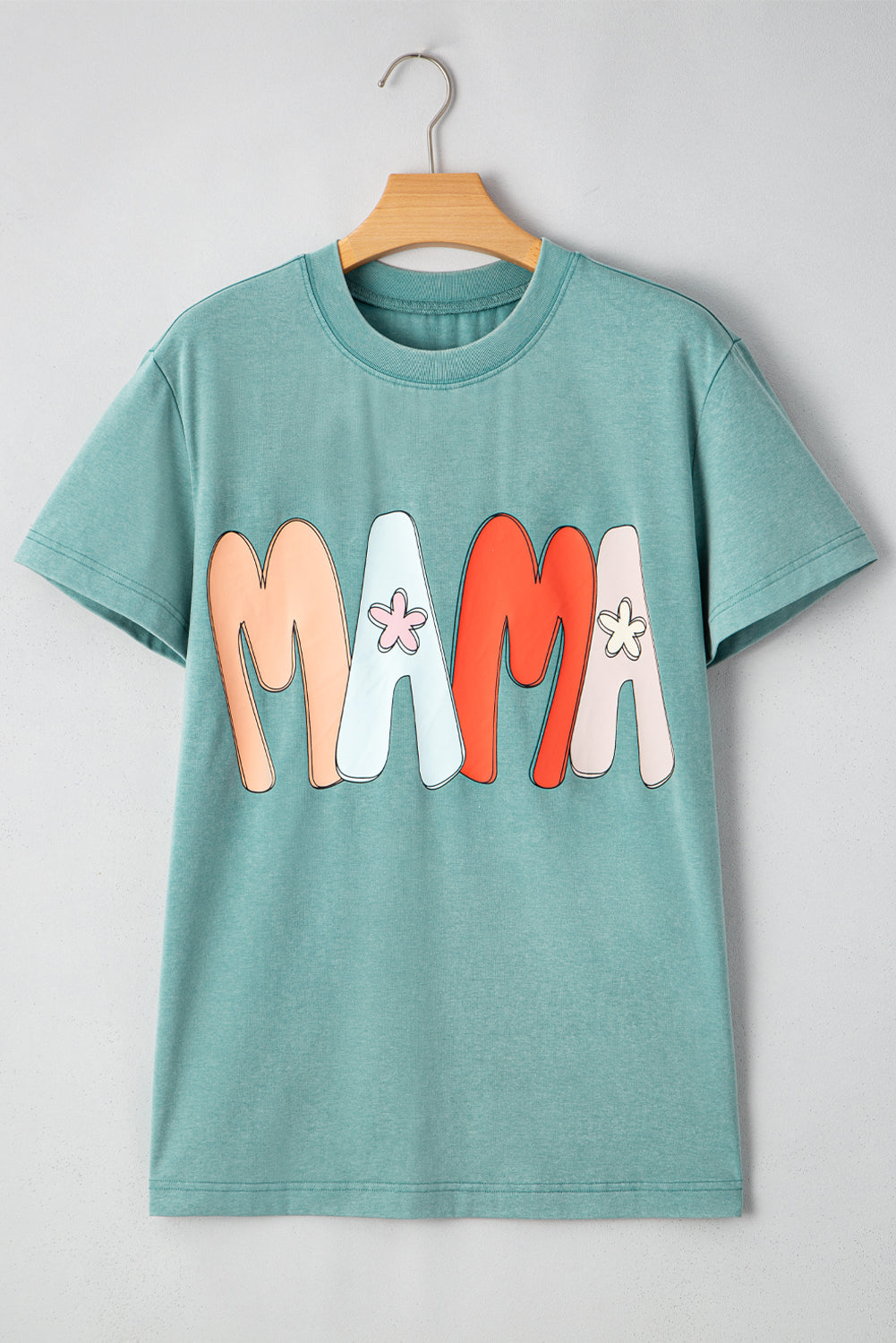 Sea Green MAMA Printed Mineral Wash Crewneck T Shirt-Tops/Tops & Tees-[Adult]-[Female]-2022 Online Blue Zone Planet
