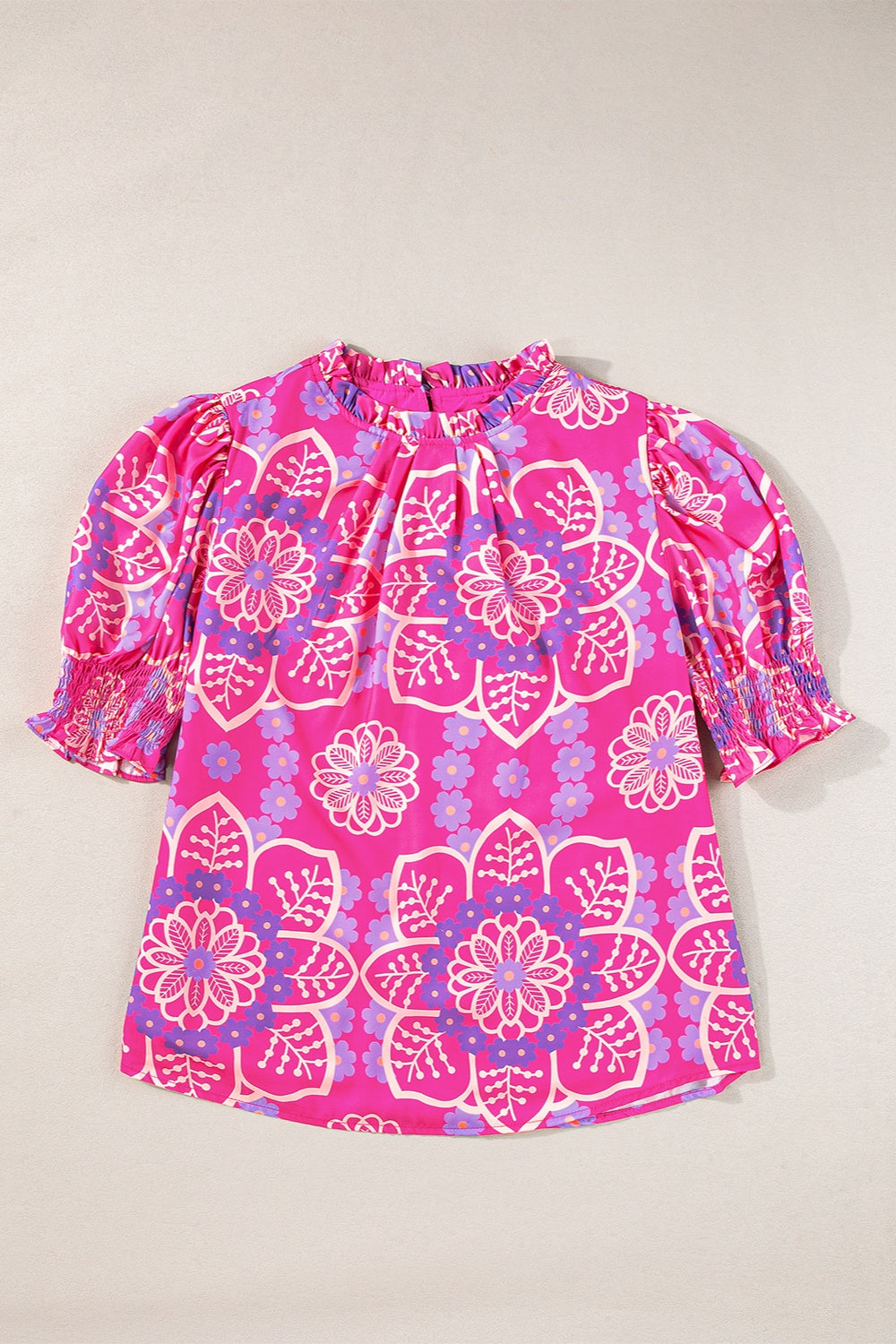 Printed Round Neck Half Sleeve Blouse-TOPS / DRESSES-[Adult]-[Female]-2022 Online Blue Zone Planet