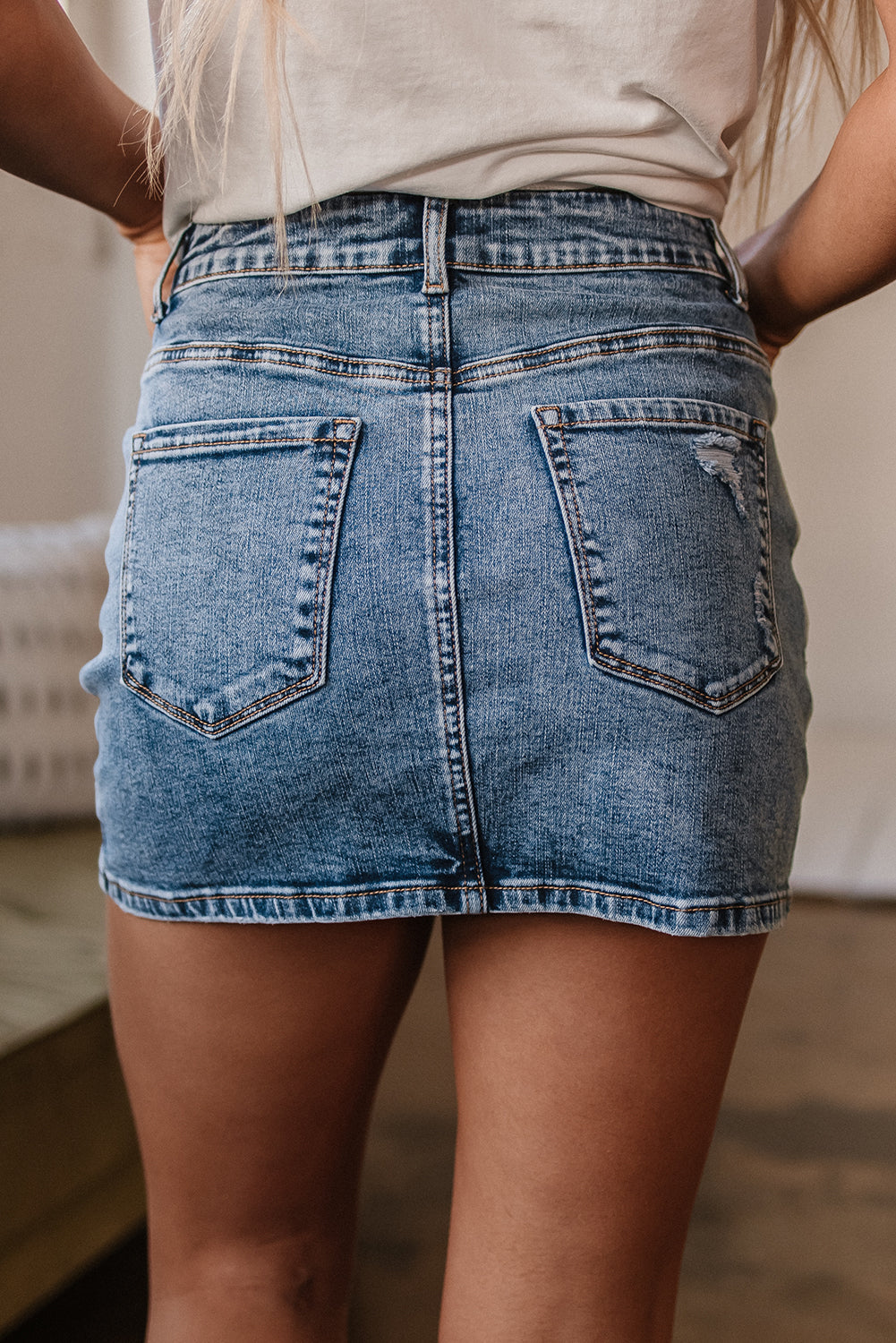 Dusk Blue Rhinestone Distressed Denim High Waist Mini Skirt-Bottoms/Skirts & Petticoat-[Adult]-[Female]-2022 Online Blue Zone Planet