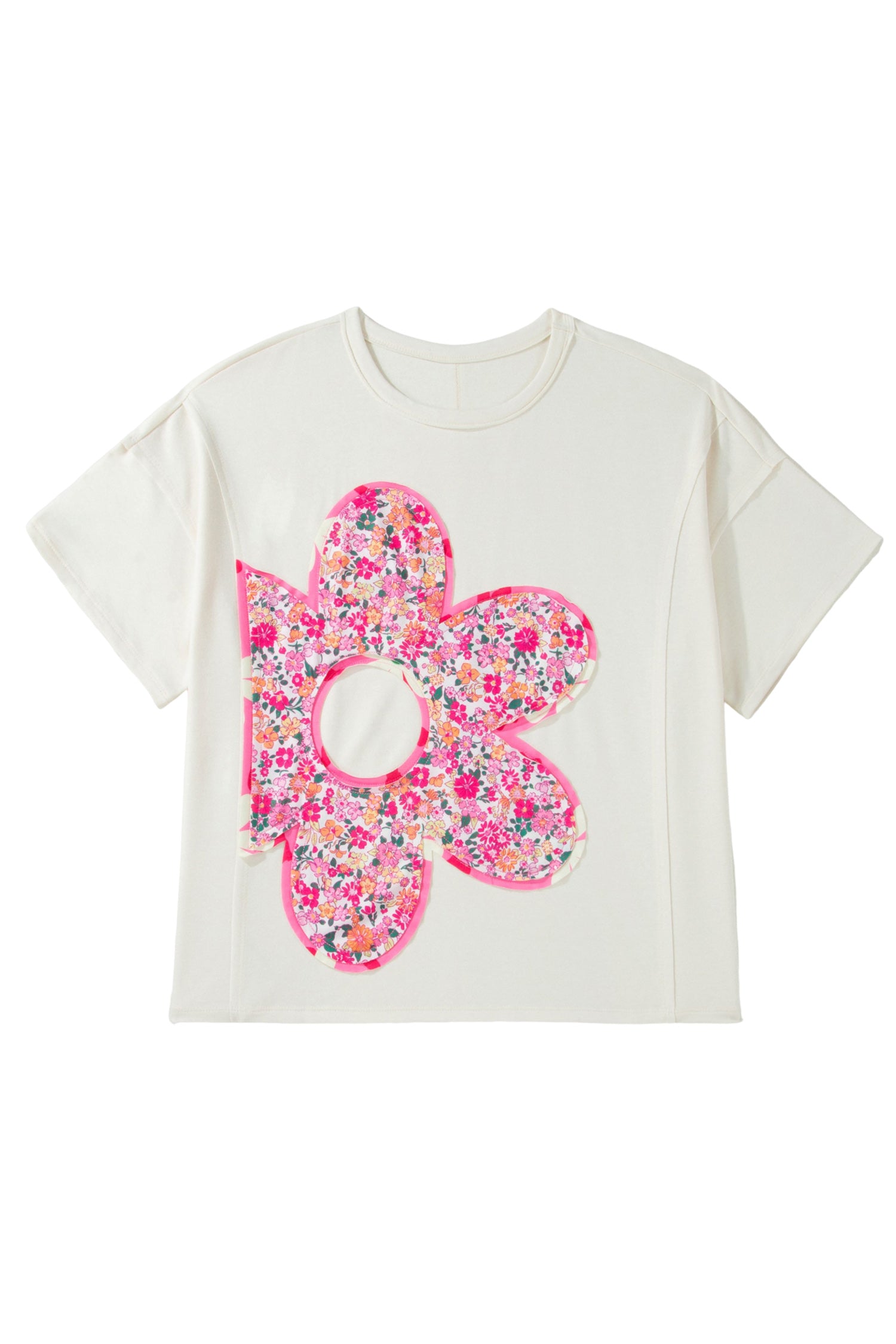 Jet Stream Big Flower Patched Plus Size Tunic T-Shirt-Plus Size/Plus Size Tops/Plus Size Tops & Tees-[Adult]-[Female]-2022 Online Blue Zone Planet
