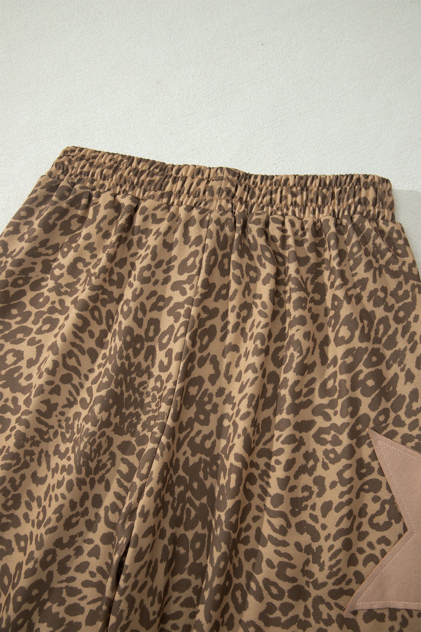 Khaki Leopard Print Star Patched Drawstring Elastic Waist Jogger Pants-Bottoms/Pants & Culotte-[Adult]-[Female]-2022 Online Blue Zone Planet