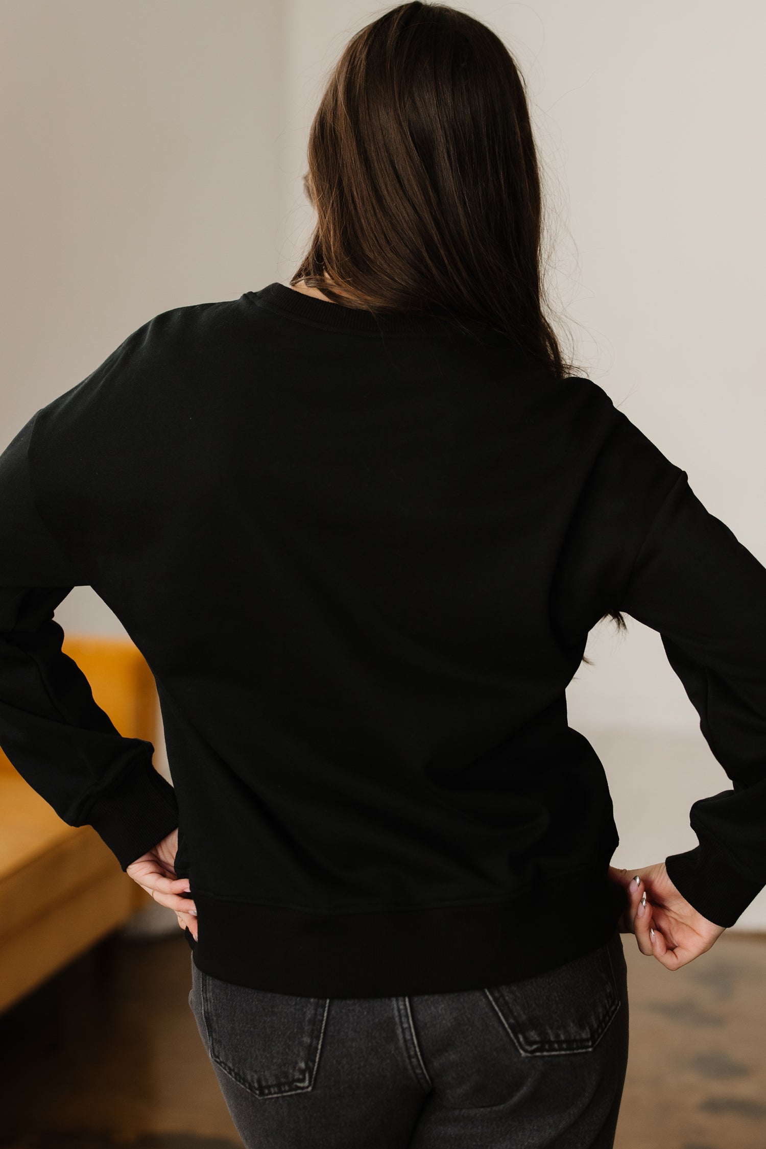 Black Chenille Game Day Graphic Drop Shoulder Sweatshirt-Tops/Sweatshirts & Hoodies-[Adult]-[Female]-2022 Online Blue Zone Planet