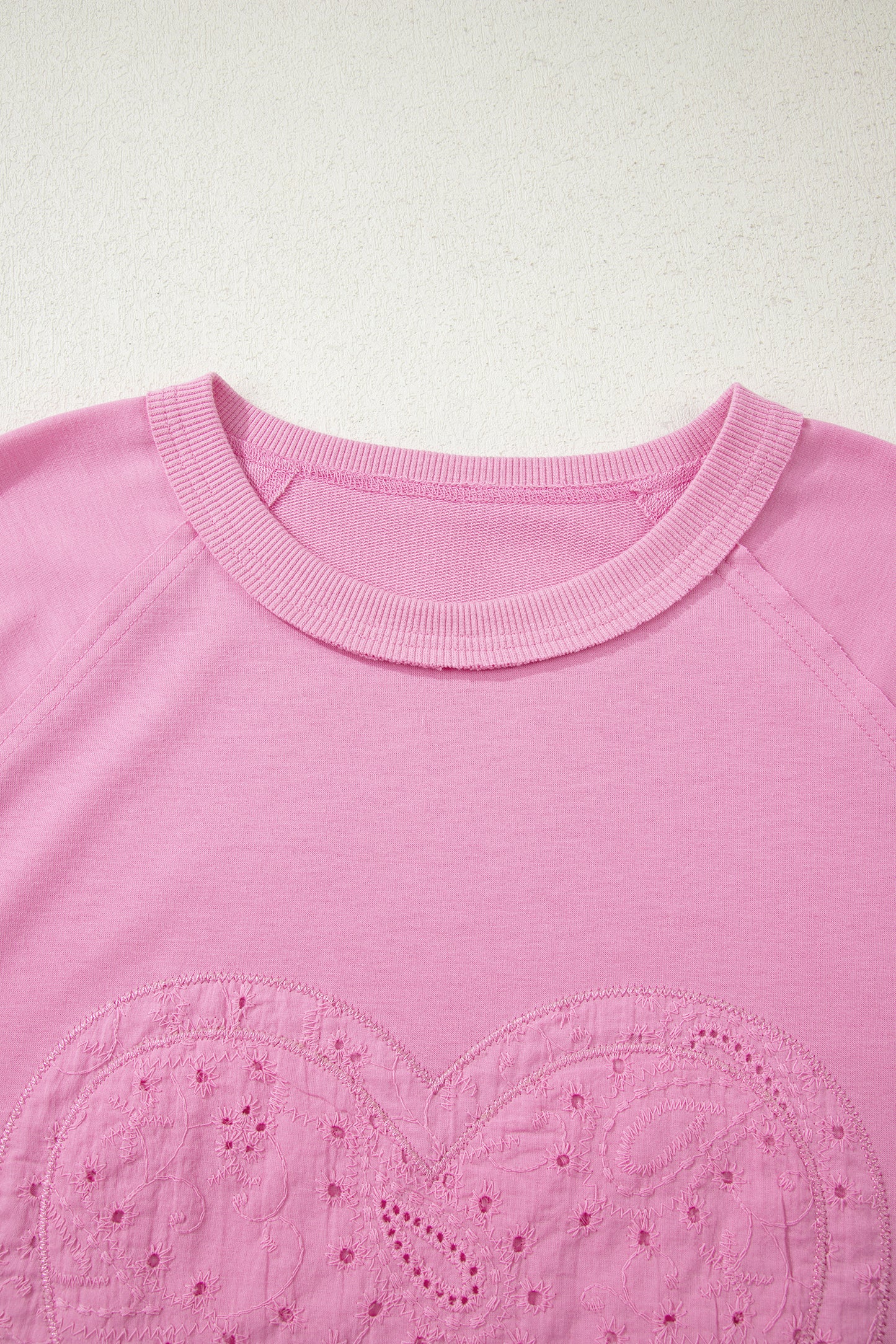 Pink Paisley Broderie Anglaise Valentine Heart Pattern Long Sleeve Patchwork Top-Tops/Long Sleeve Tops-[Adult]-[Female]-2022 Online Blue Zone Planet