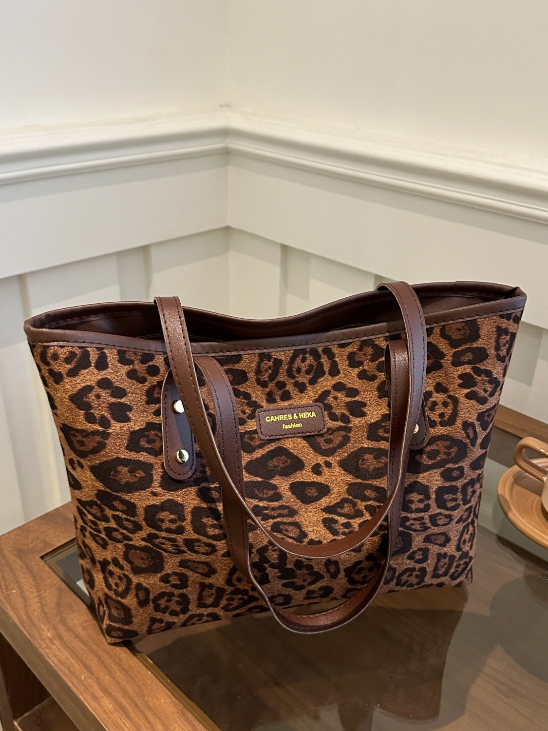 Leopard Polyester Tote Bag-HANDBAGS-[Adult]-[Female]-Caramel-One Size-2022 Online Blue Zone Planet