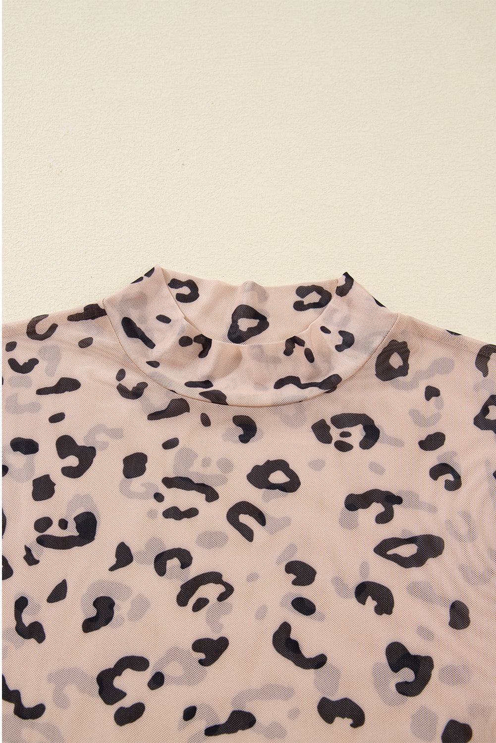 Khaki Mock Neck Sheer Mesh Leopard Long Sleeve Bodysuit-Tops/Bodysuits-[Adult]-[Female]-2022 Online Blue Zone Planet