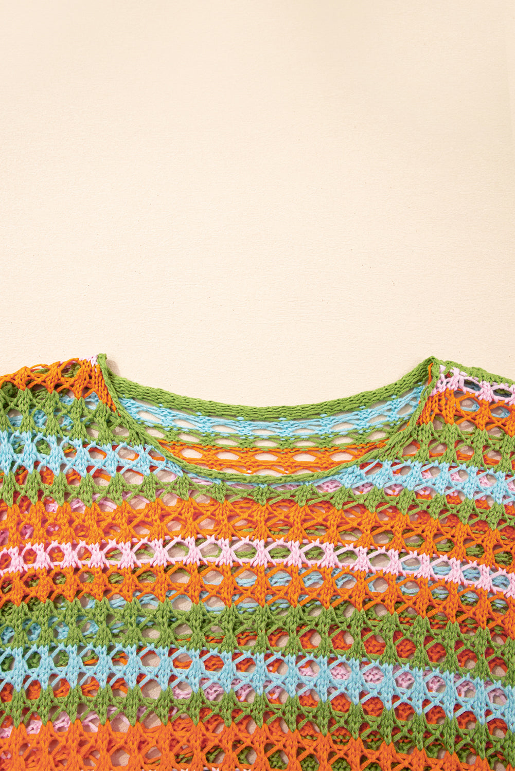 Carrot Multi Stripe Open Knit Sweater Beach Cover Up-TOPS / DRESSES-[Adult]-[Female]-2022 Online Blue Zone Planet