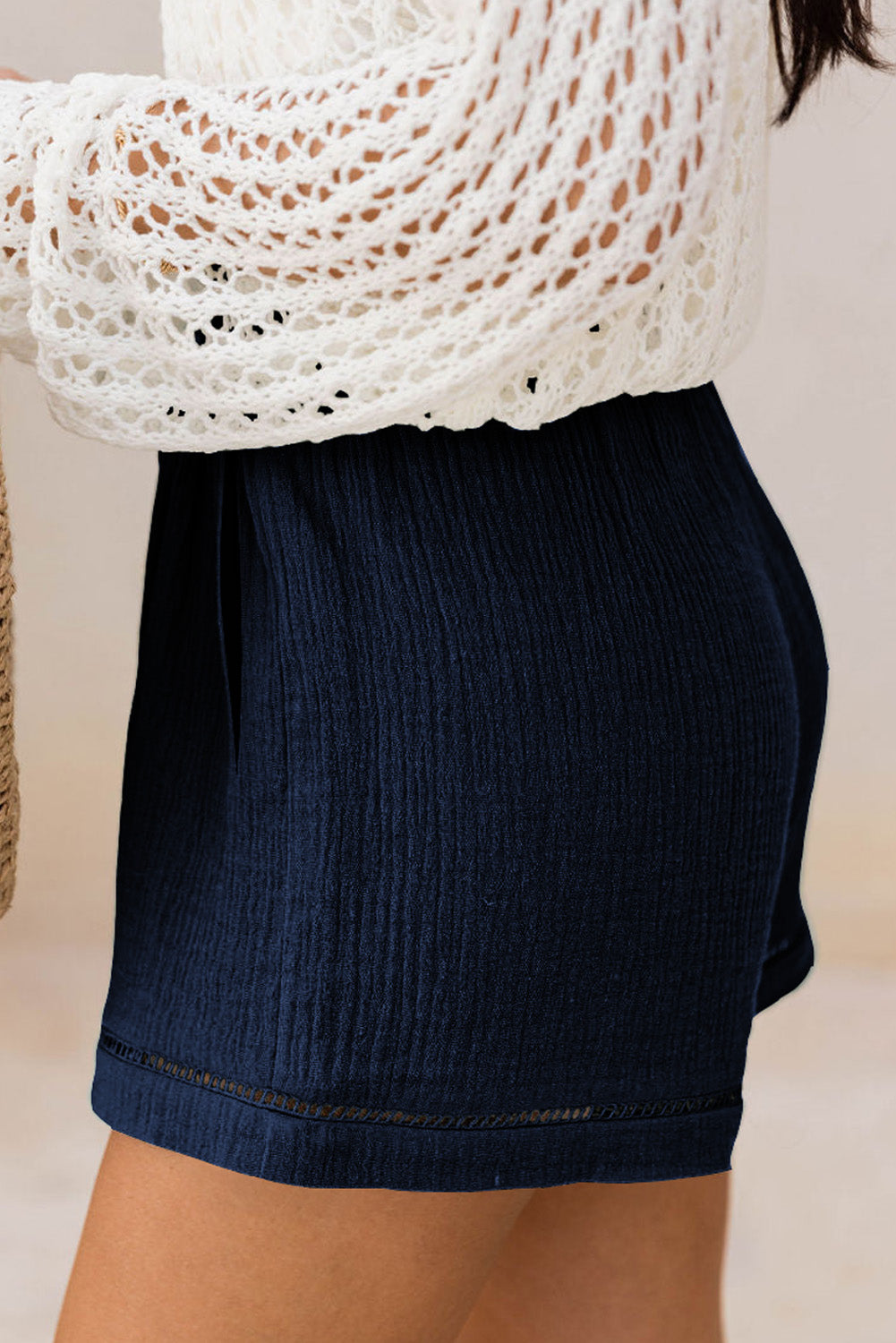 Blue Cotton Gauze Paperbag Shorts-Bottoms/Casual Shorts-[Adult]-[Female]-2022 Online Blue Zone Planet
