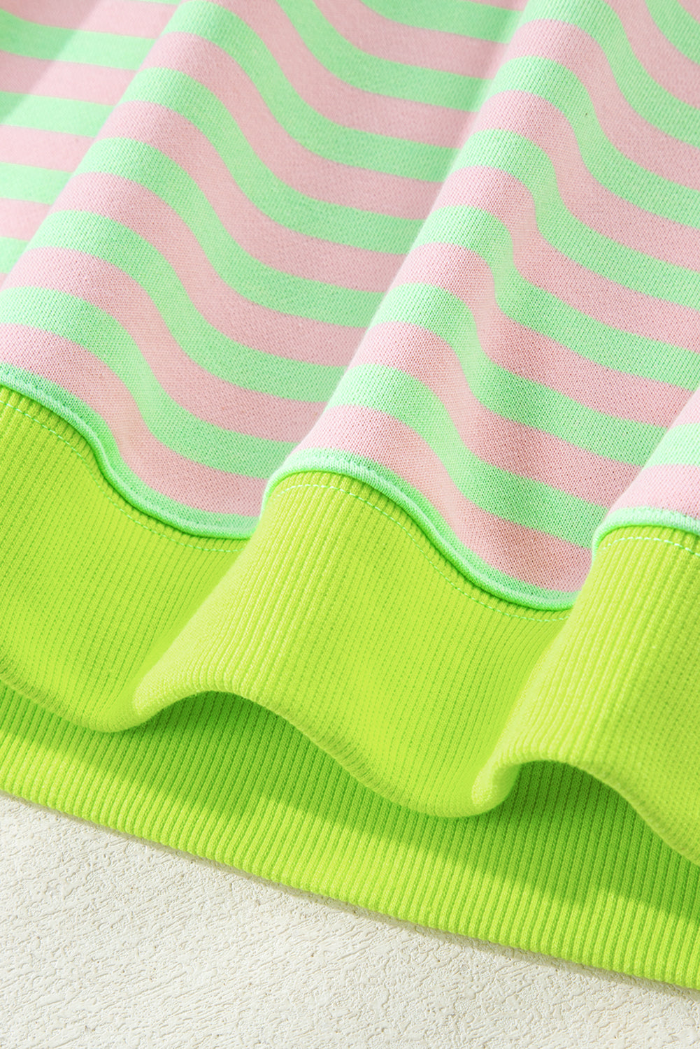 Green Stripe Contrast Ribbed Trim Crossed Stitch Drop Shoulder Sweatshirt-Tops/Sweatshirts & Hoodies-[Adult]-[Female]-2022 Online Blue Zone Planet