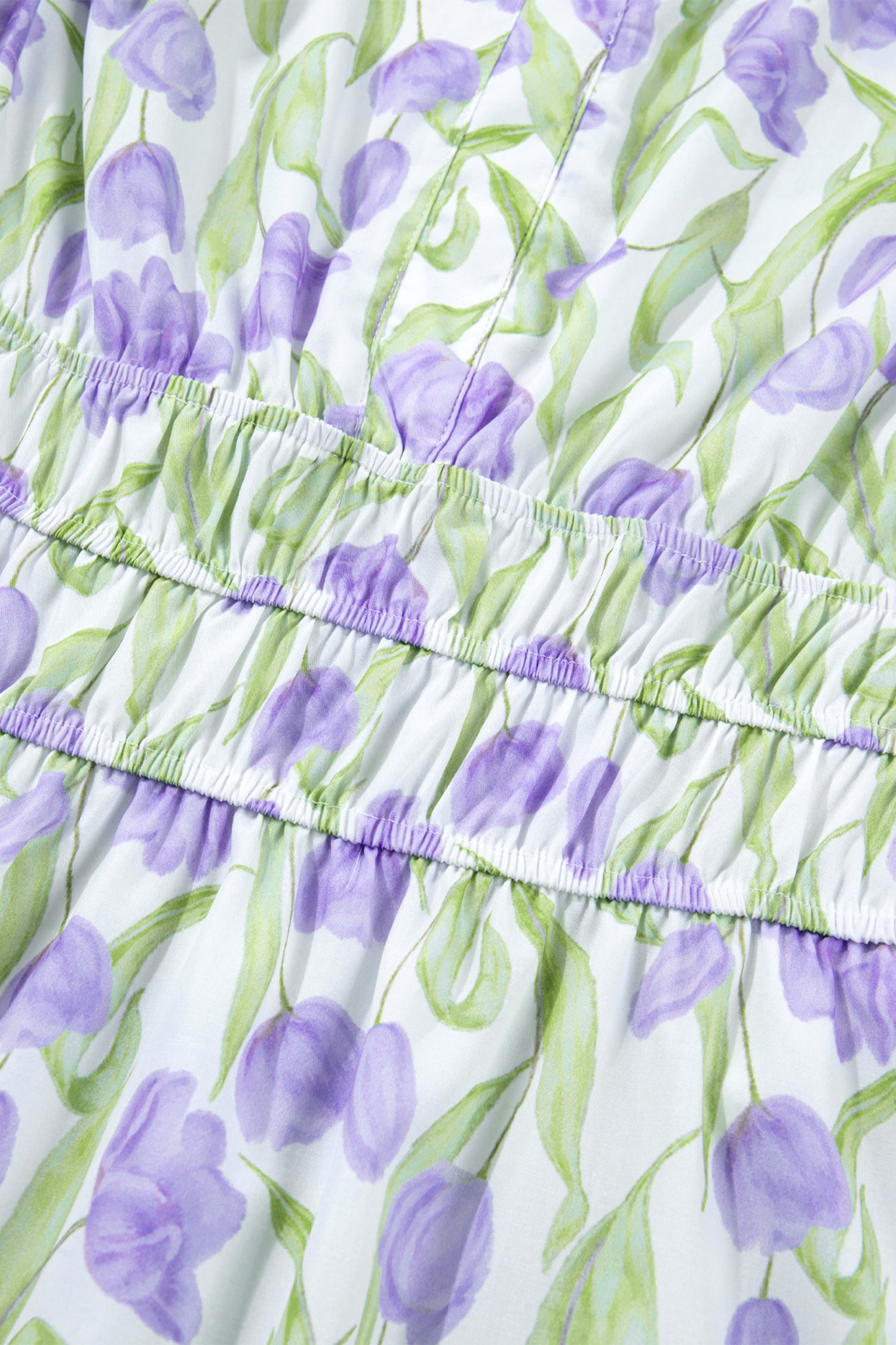 Purple Tulip Floral Print Contrast Trim Midi Dress-TOPS / DRESSES-[Adult]-[Female]-2022 Online Blue Zone Planet