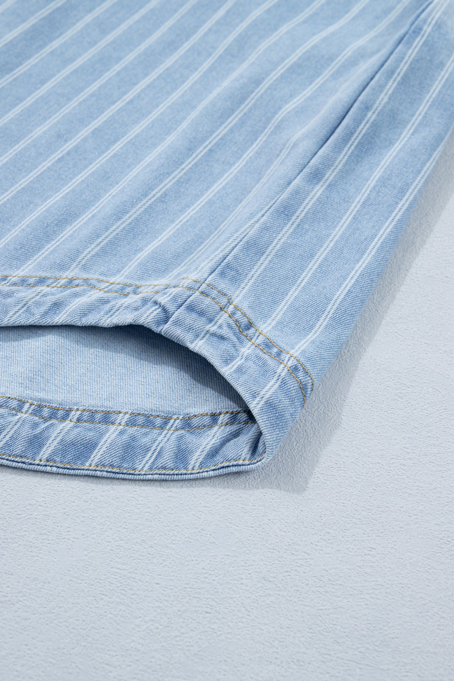 Sky Blue Stripe Buttoned Back T-Shirt Denim Mini Dress-TOPS / DRESSES-[Adult]-[Female]-2022 Online Blue Zone Planet