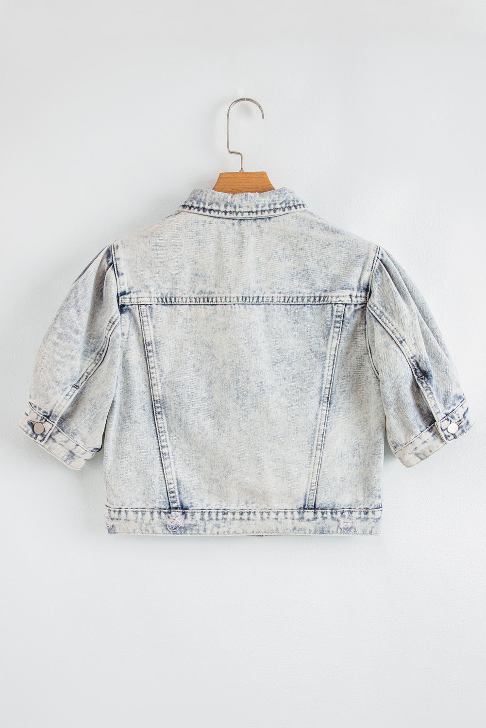 Beau Blue Light Wash Buttoned Chest Pocket Puff Sleeve Denim Jacket-Outerwear/Denim jackets-[Adult]-[Female]-2022 Online Blue Zone Planet