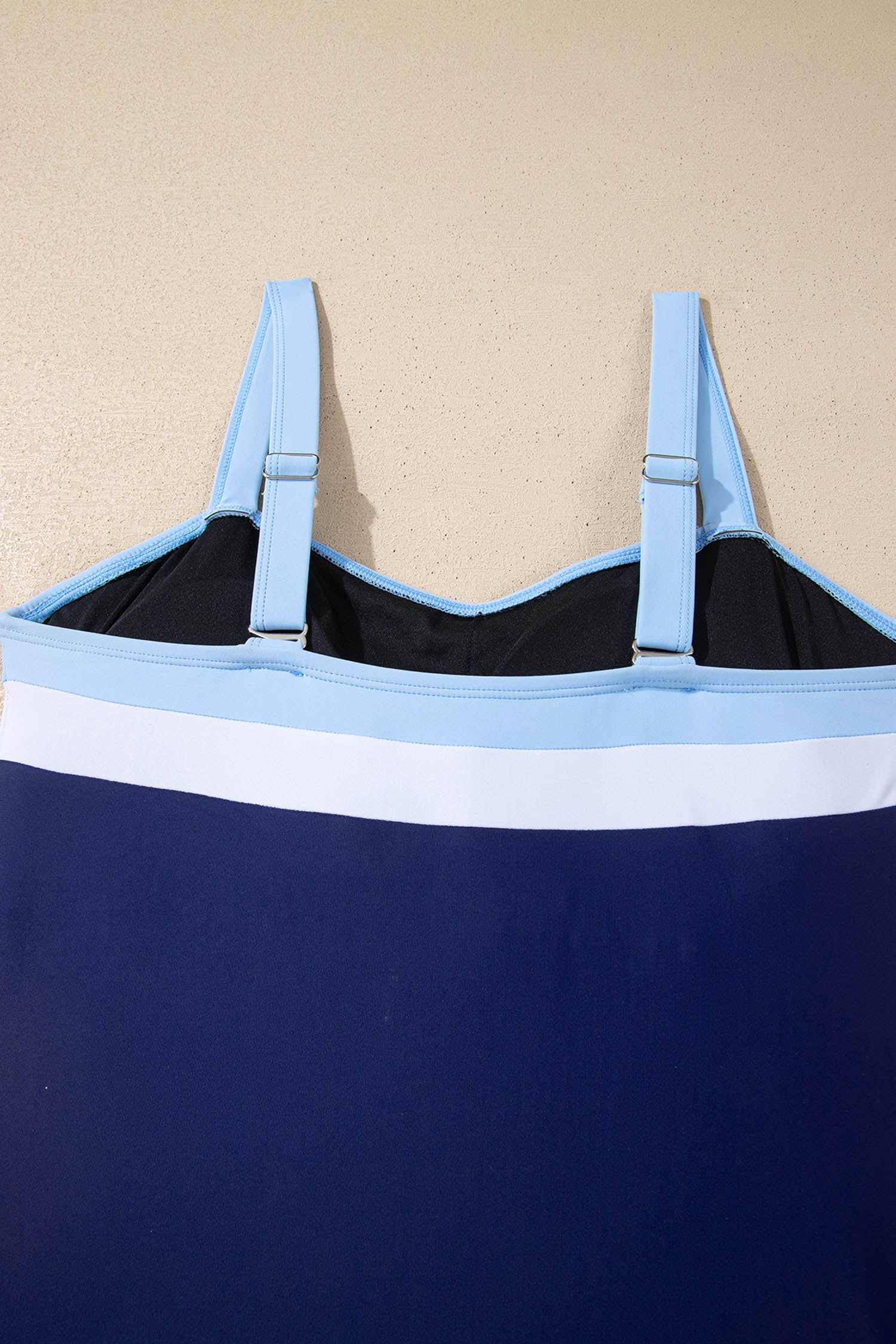 Navy Blue Color Block Detail Adjustable Straps One Piece Swimsuit-Swimwear/One Piece Swimsuit-[Adult]-[Female]-2022 Online Blue Zone Planet