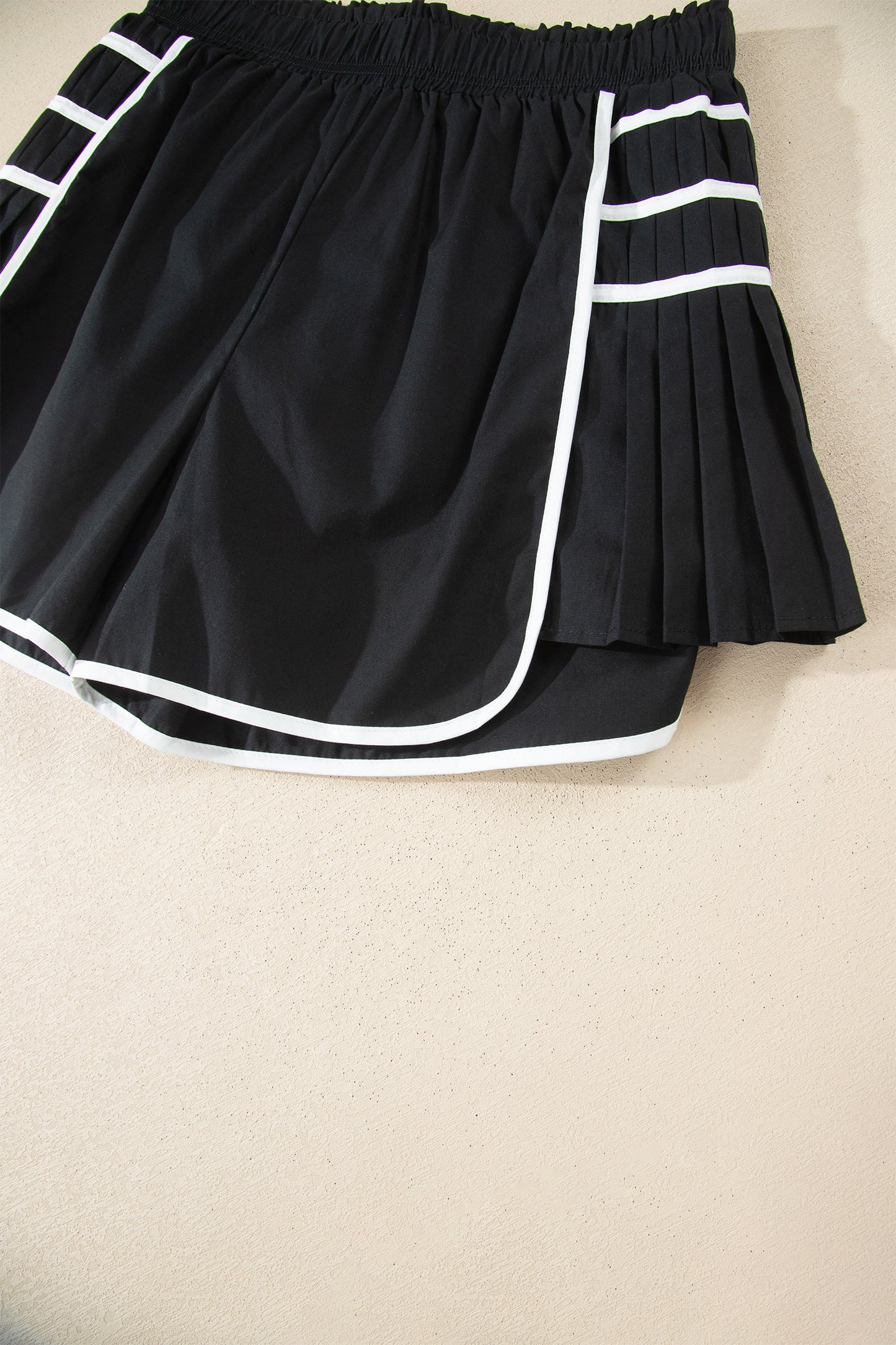 Black Contrast Trim Pleated Casual Active Shorts-Bottoms/Casual Shorts-[Adult]-[Female]-2022 Online Blue Zone Planet