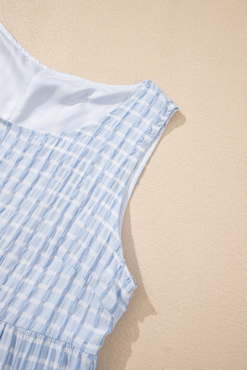 Light Blue Plaid Tiered A-line Sleeveless Mini Sundress-TOPS / DRESSES-[Adult]-[Female]-2022 Online Blue Zone Planet