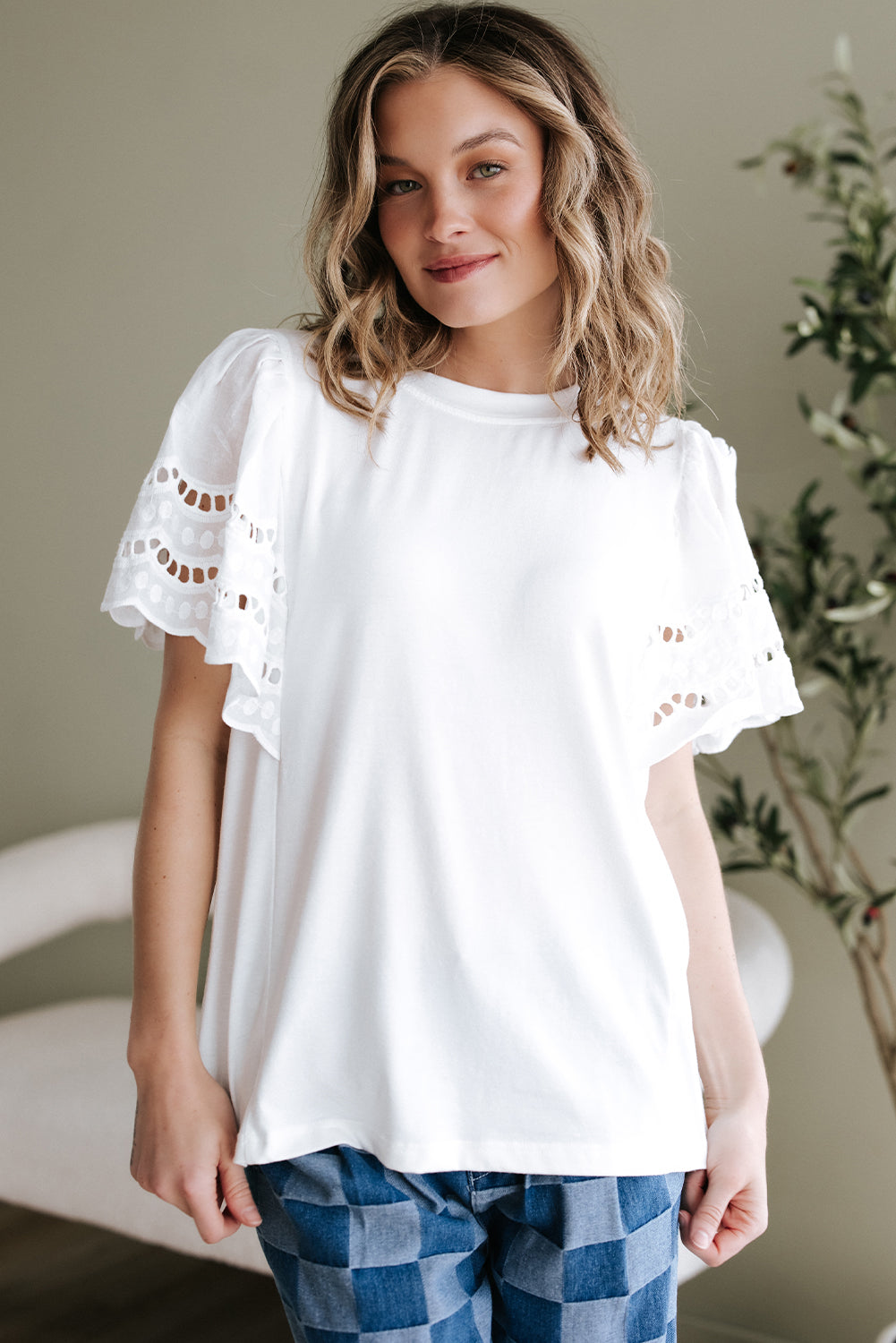 White Hollow Out Embroidered Short Sleeve O Neck Top-Tops/Tops & Tees-[Adult]-[Female]-2022 Online Blue Zone Planet