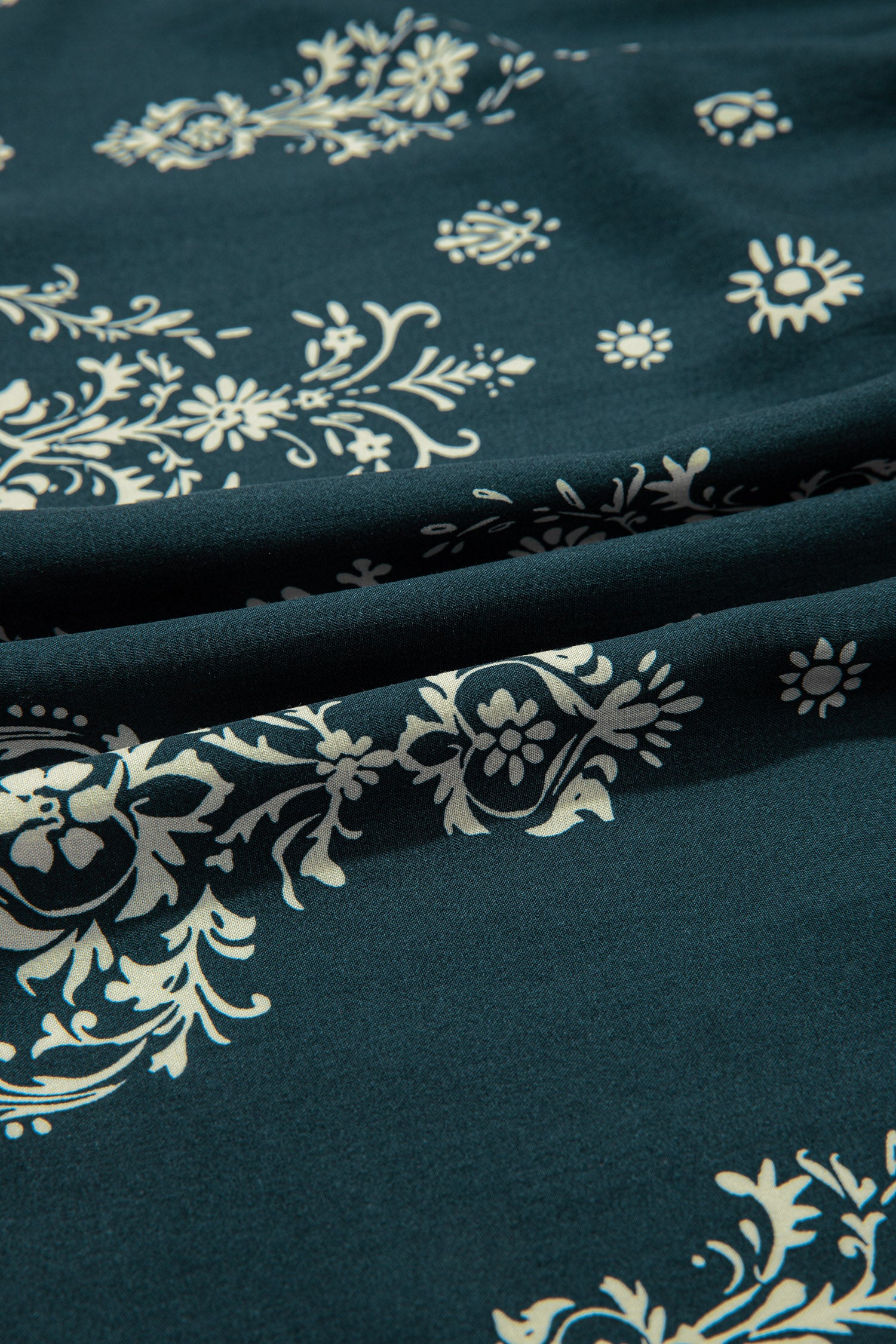 Blue Boho Floral Print Lettuce Trim 3/4 Sleeve Mini Dress-TOPS / DRESSES-[Adult]-[Female]-2022 Online Blue Zone Planet